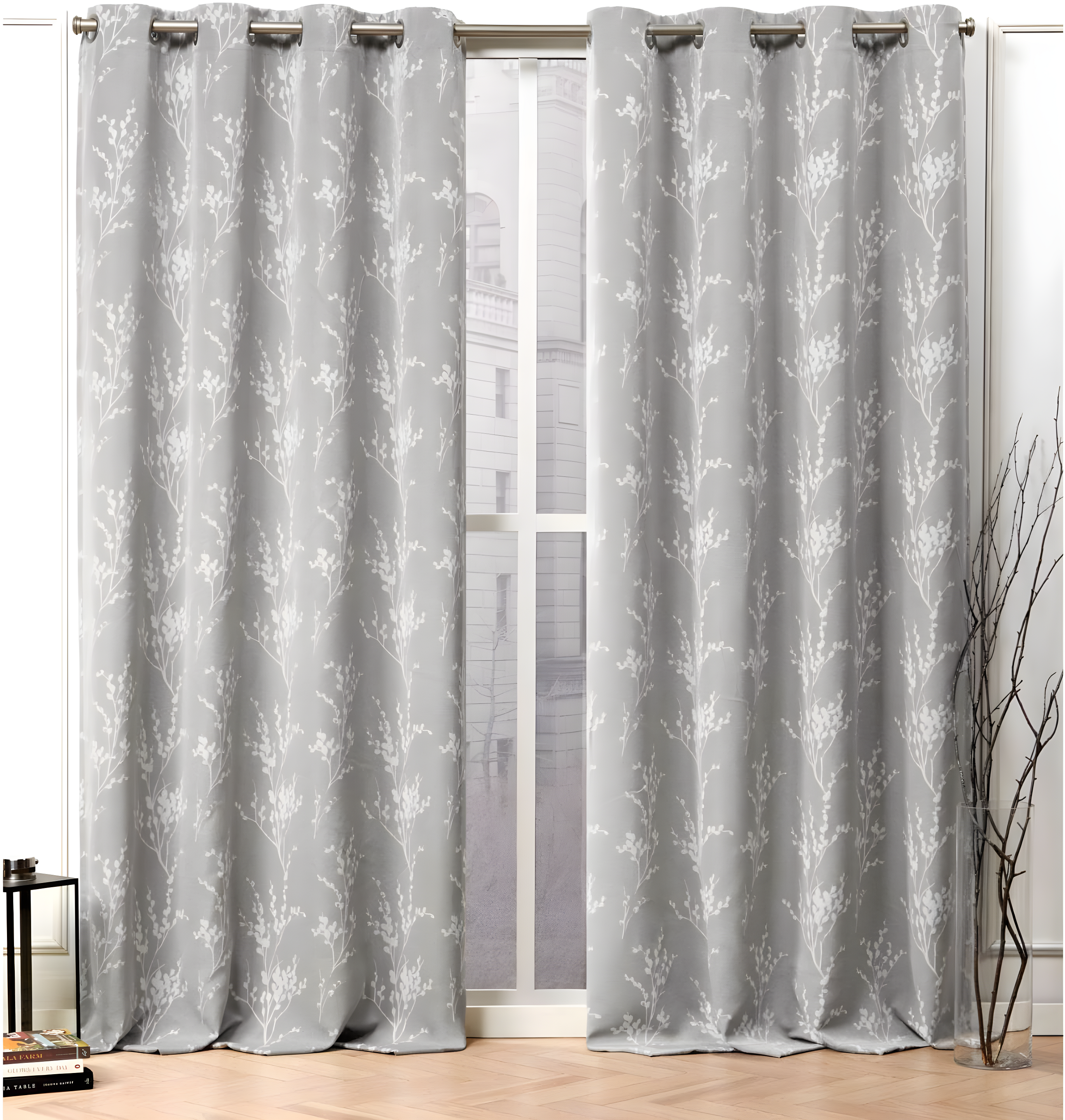Nicole Miller Nicole Miller Turion Floral Room Darkening Blackout Grommet Top Curtain Panel Pair (Set of 2)