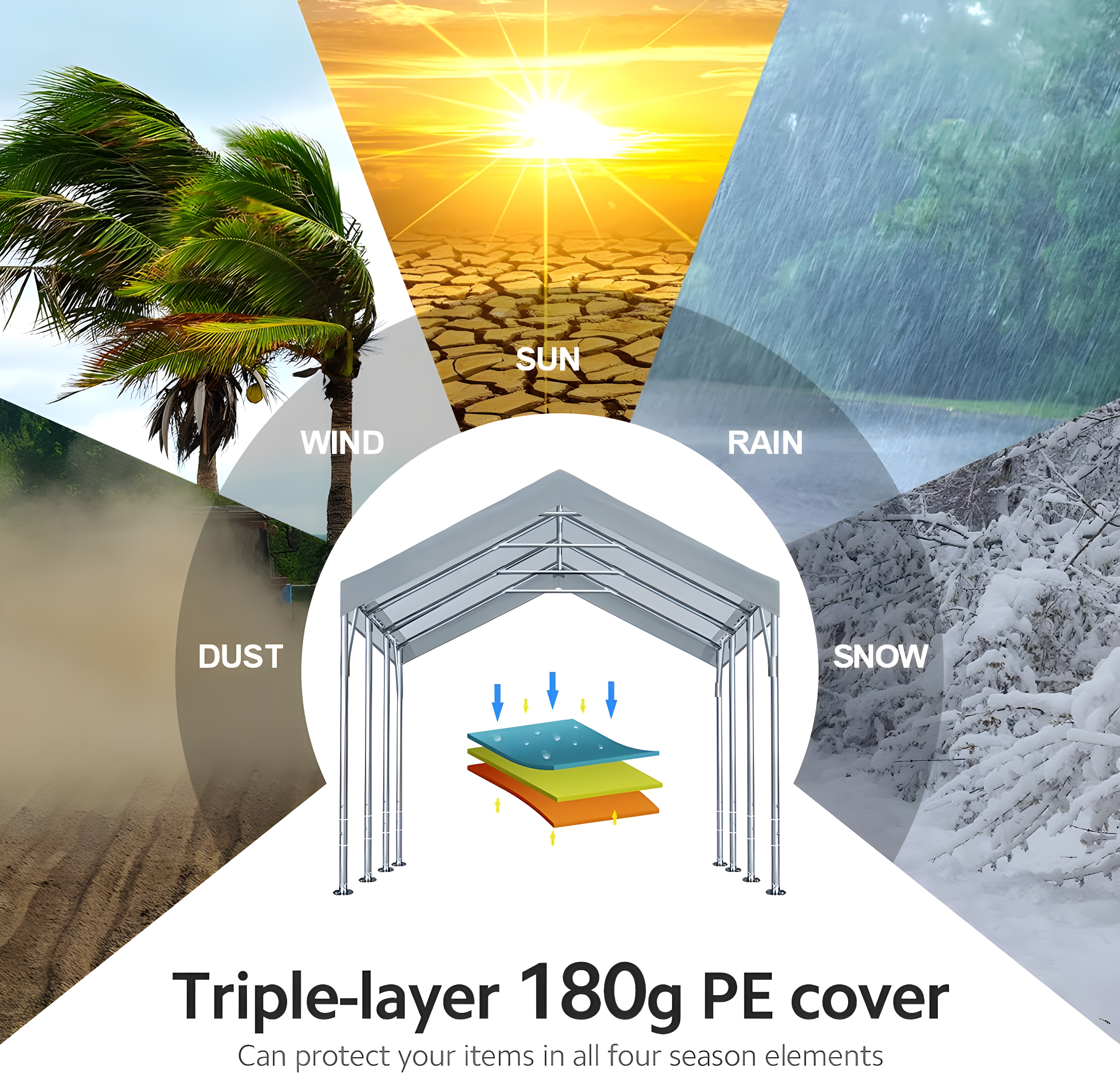 ADVANCE OUTDOOR 12x20 ft Carport Heavy Duty Car Canopy Event Canopy, 8 Legs with 8 Reinforced Poles and 4 Sandbags, Silver Gray