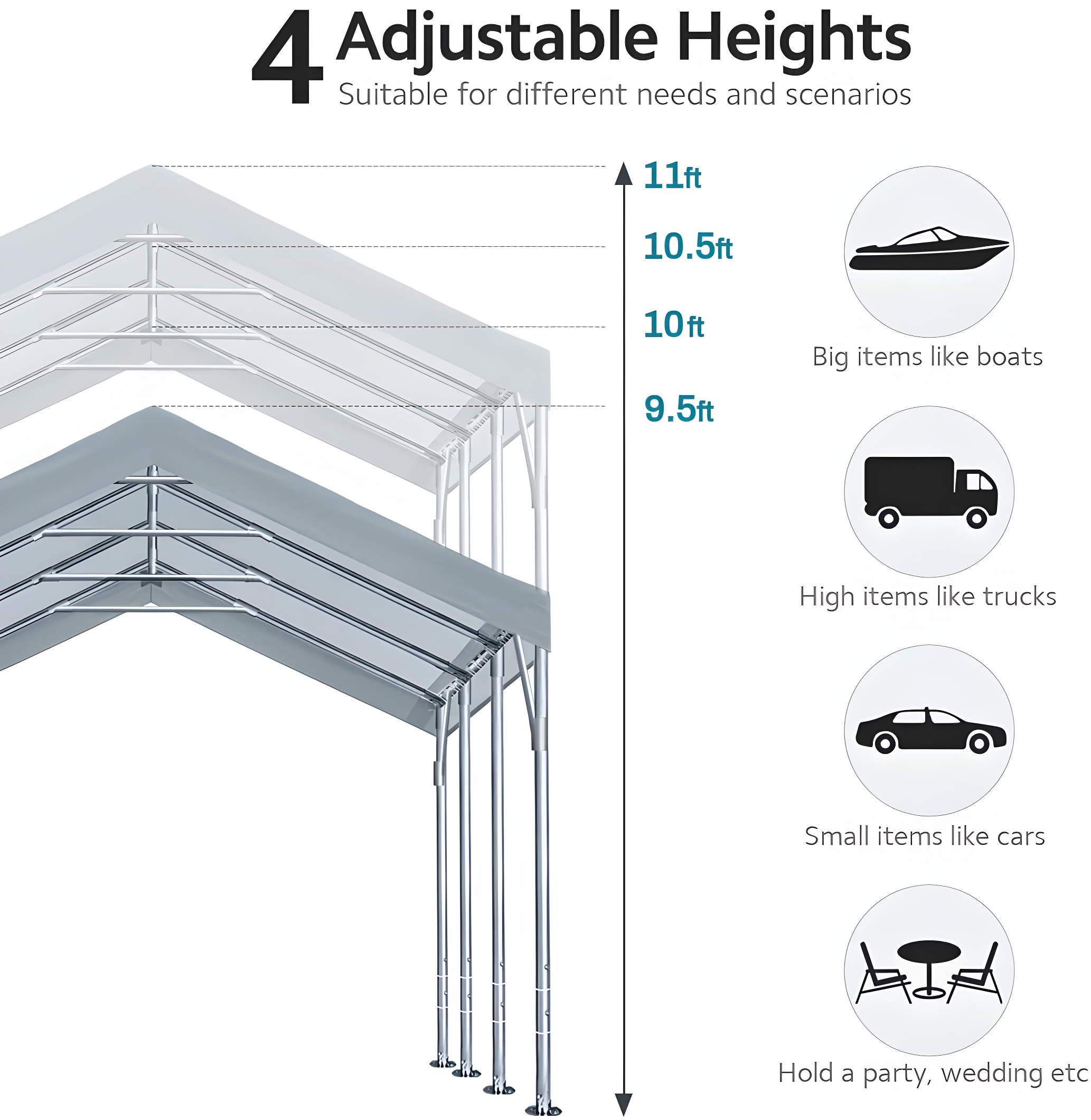 ADVANCE OUTDOOR 12x20 ft Carport Heavy Duty Car Canopy Event Canopy, 8 Legs with 8 Reinforced Poles and 4 Sandbags, Silver Gray
