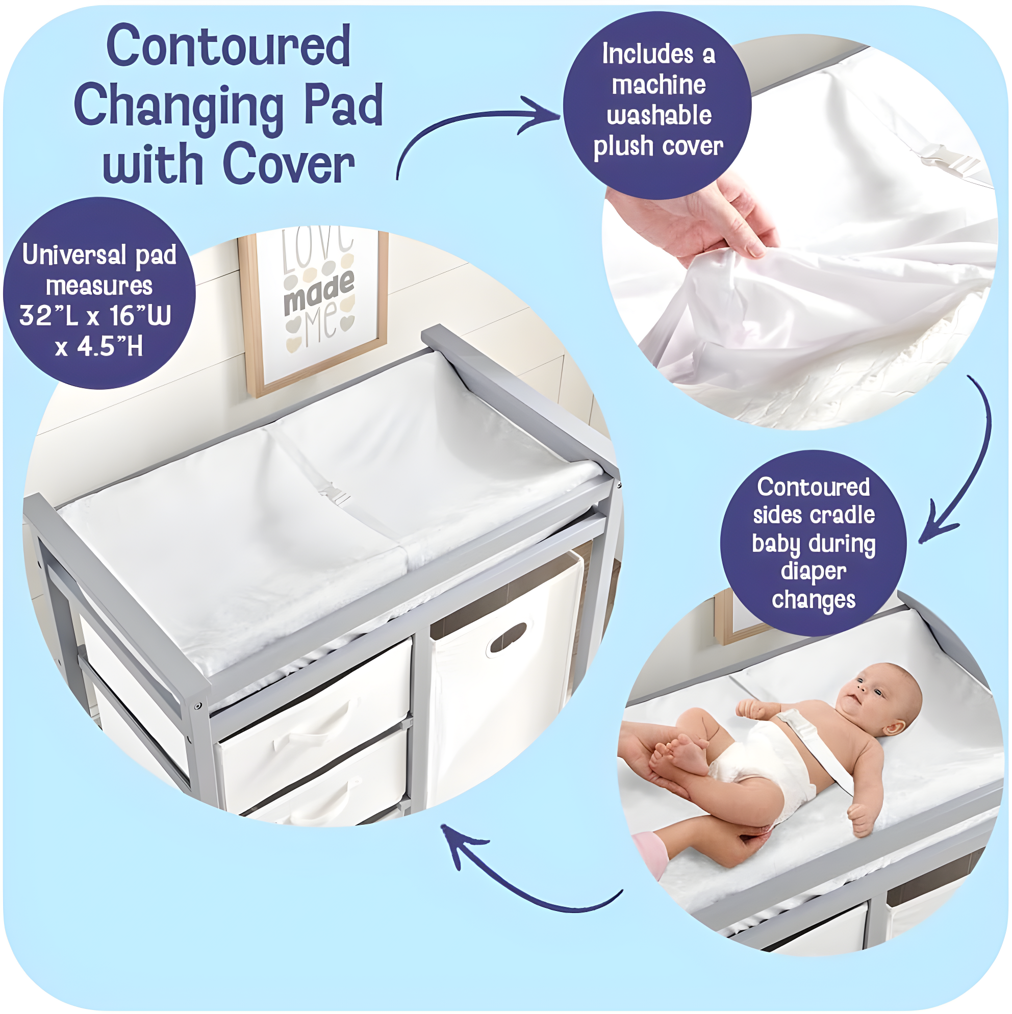 Contoured Changing Pad With Removable Cover  -  32" L x 16" W