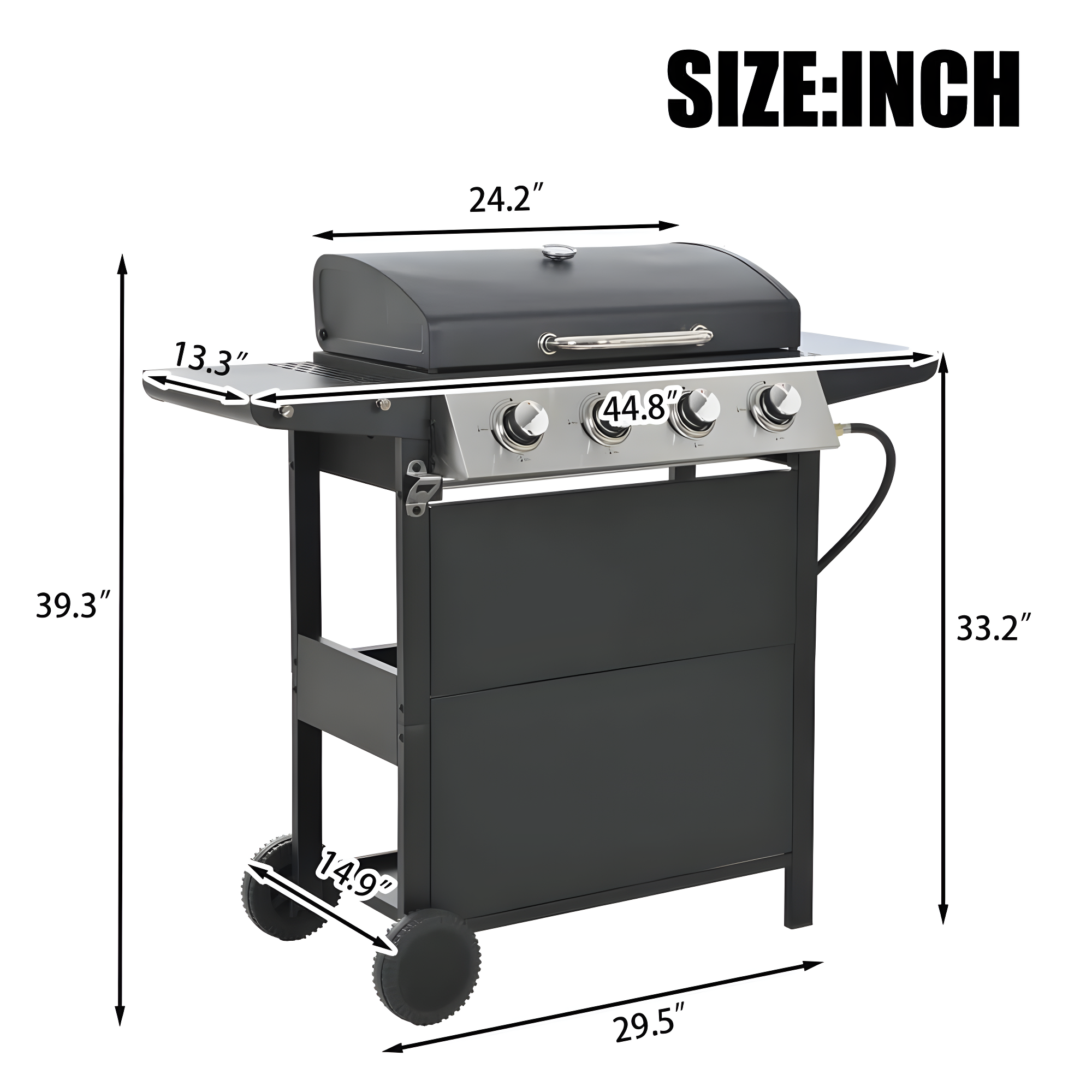 BBQ Grill, 4Bur nerBbq Propane Gas Grill, Propane Grill Built-In Stainless Steel Thermometer, 34200 Btu Output for Outdoor Cooking Kitchen and Patio Backyard Barbecue, Stainless Steel