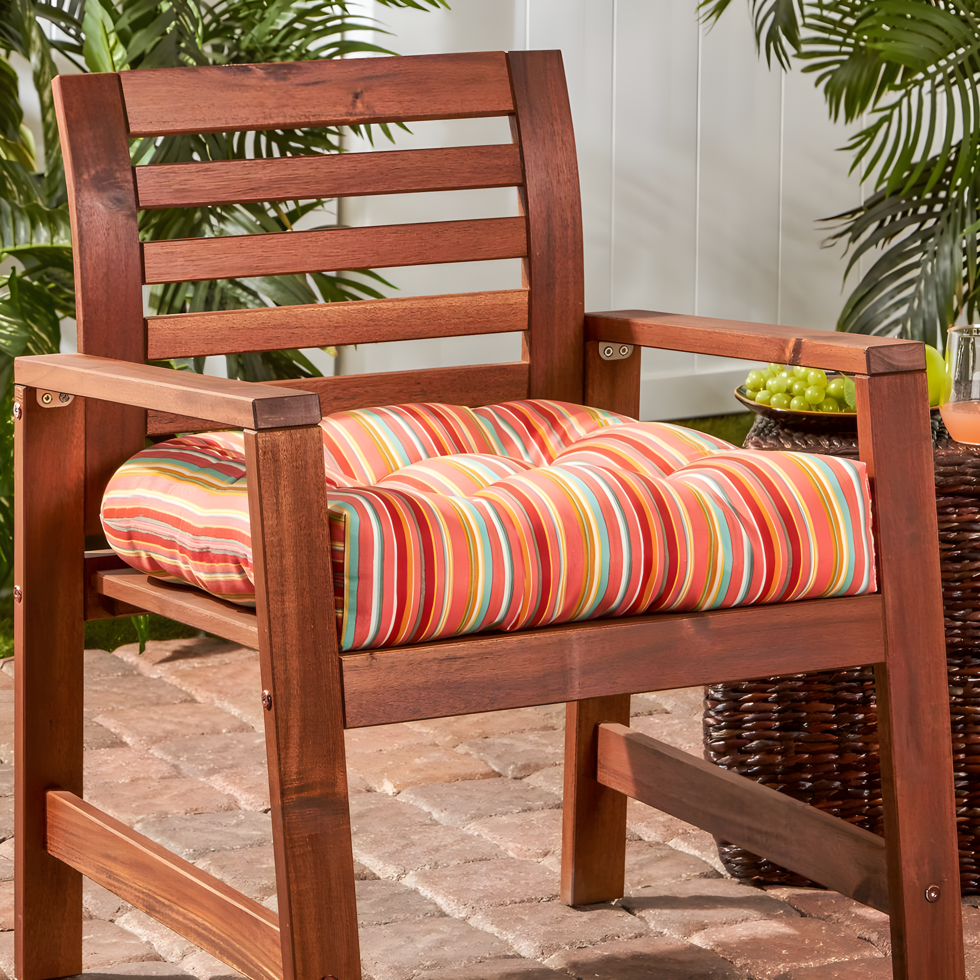 Greendale Home Fashions 20" x 20" Watermelon Stripe Outdoor Tufted Dining Seat Cushion
