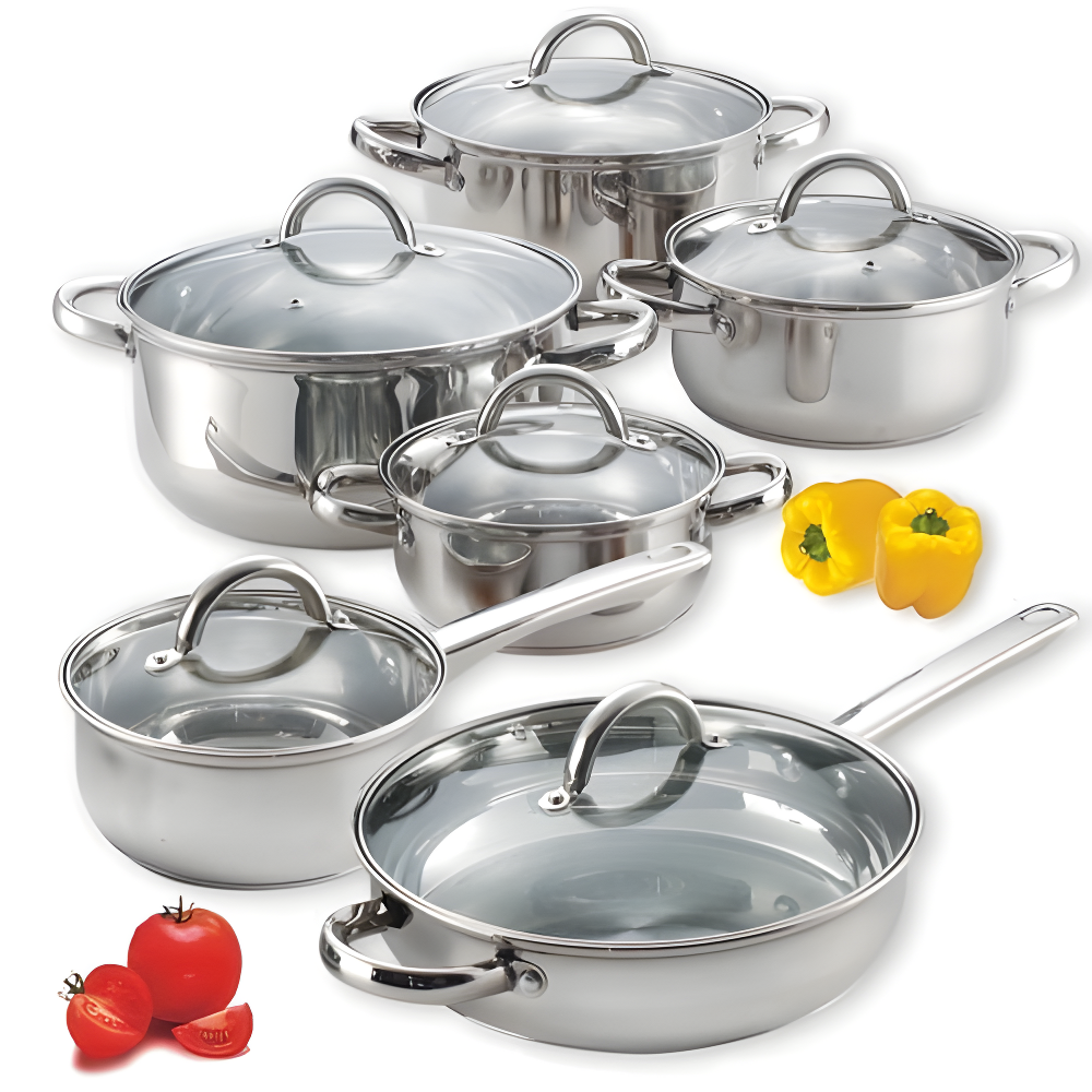 Cook N Home Cook N Home Kitchen Cookware Sets, 12-Piece Basic Stainless Steel Pots and Pans, Silver