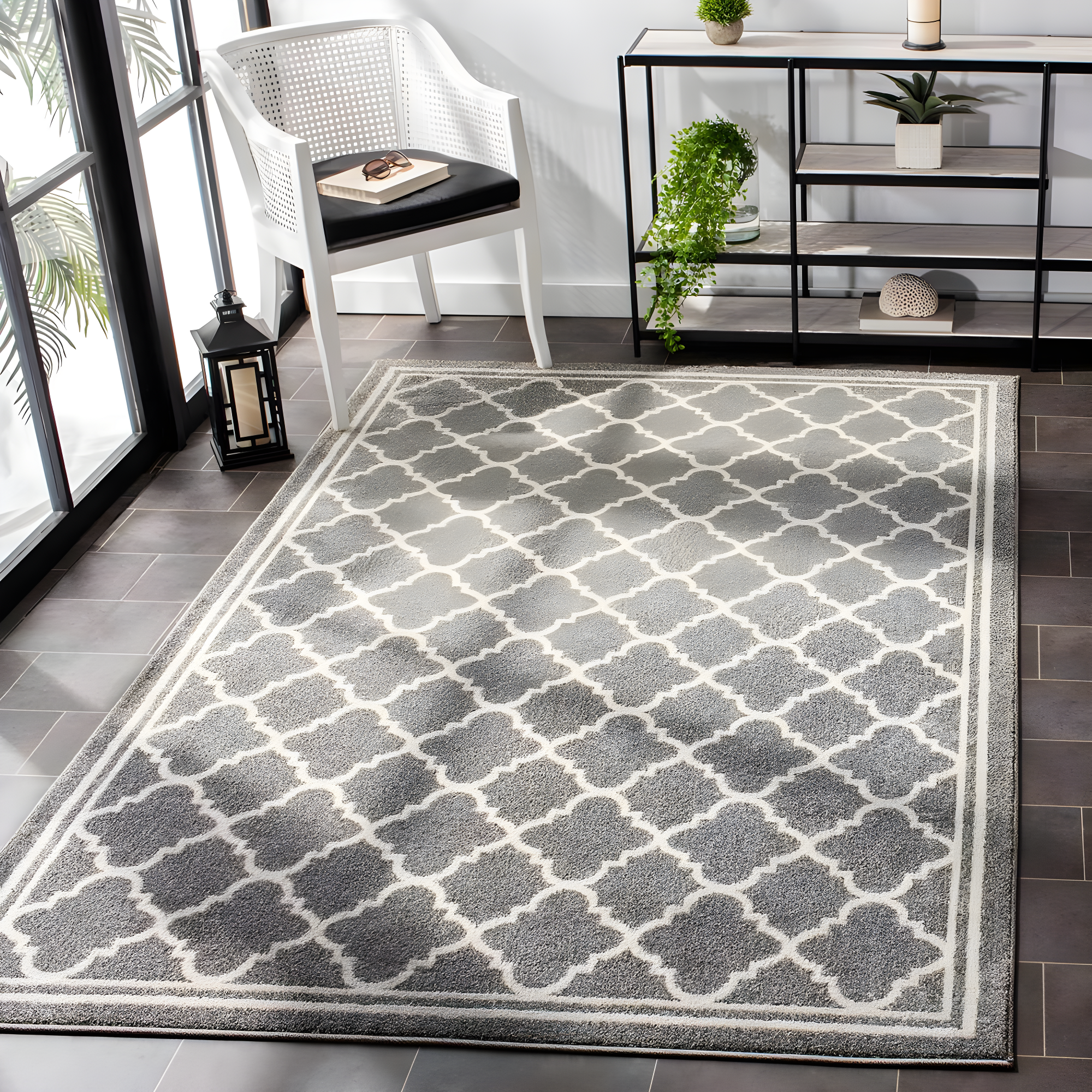 Amherst AMT422 Power Loomed Indoor Area Rug - Dark Grey/Beige - 8'x10' - Safavieh
