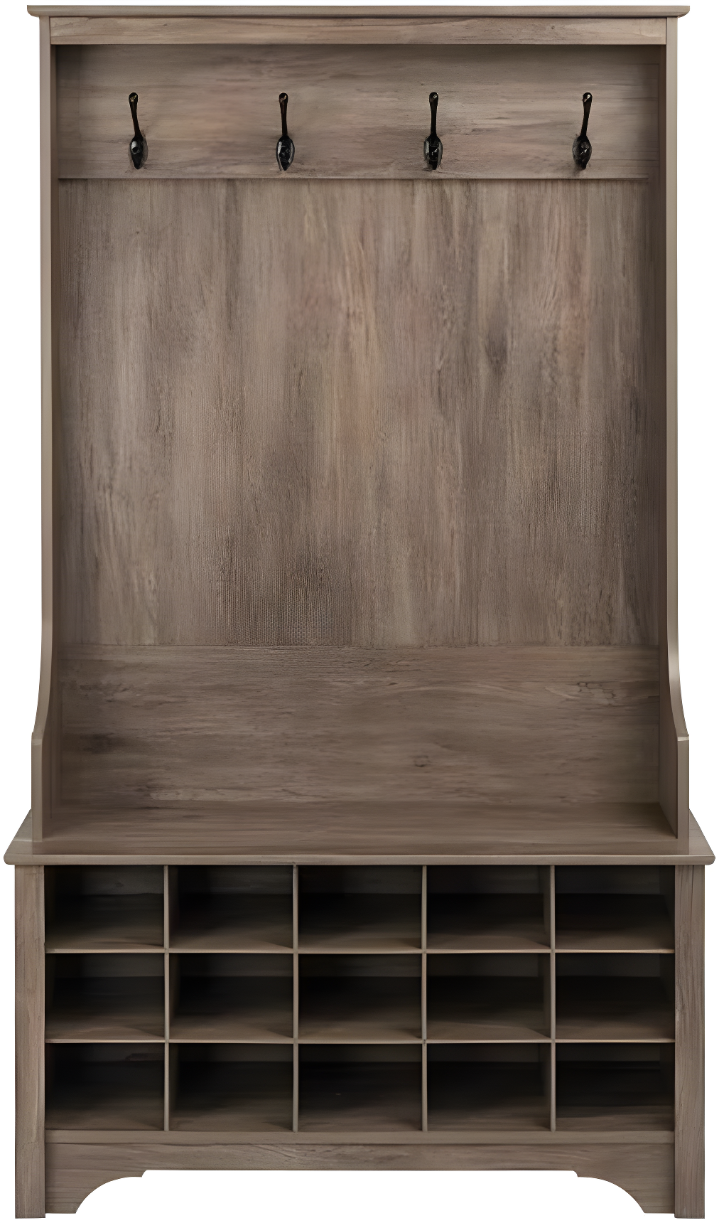 Prepac Hall Tree with Shoe Storage Drifted Gray : Entryway Organizer, Mudroom Bench, 4 Hooks, 15 Cubbies