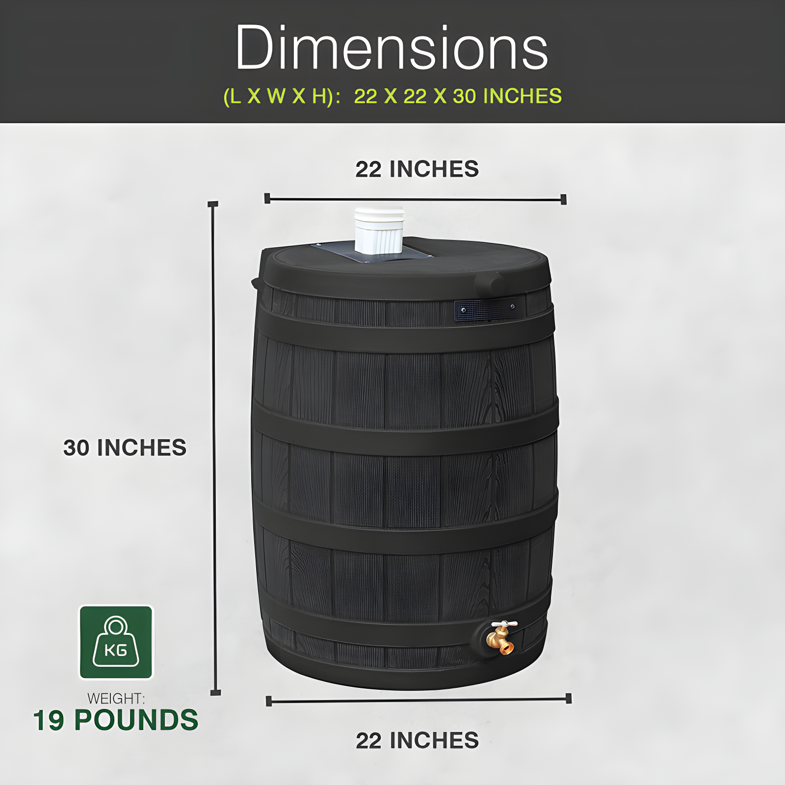 Good Ideas Rain Wizard Whiskey Style Rain Barrel with Overflow and Spigot