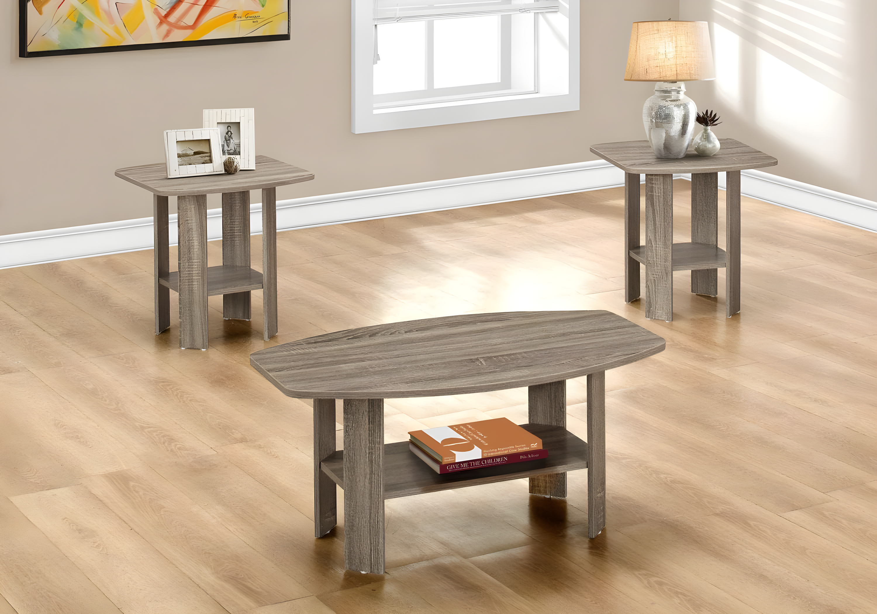 Monarch Specialties Table Set 3Pcs Set Coffee End Side Accent Living Room Laminate Brown Transitional