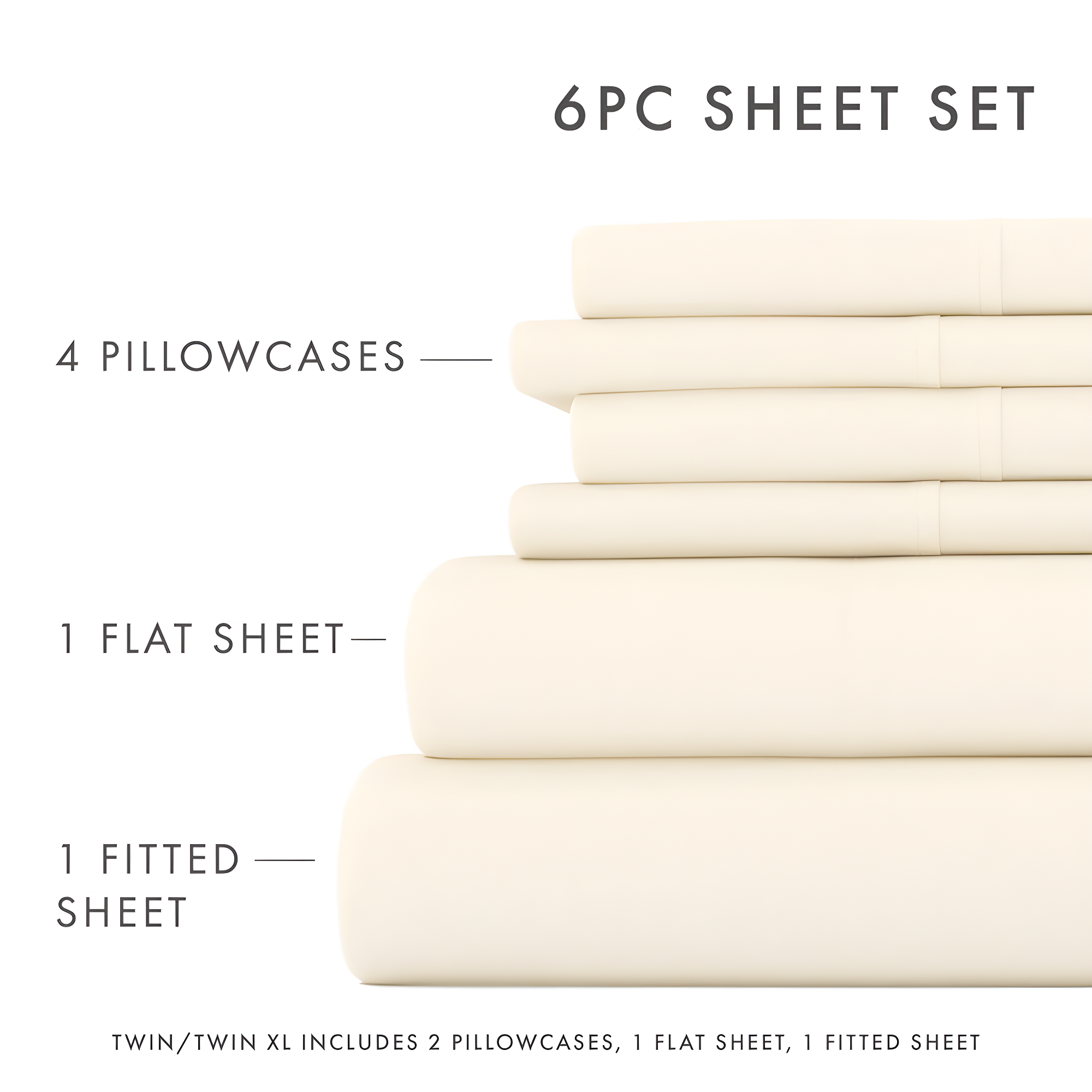 Ivory Twin Deep Pocket Microfiber Bed Sheet Set
