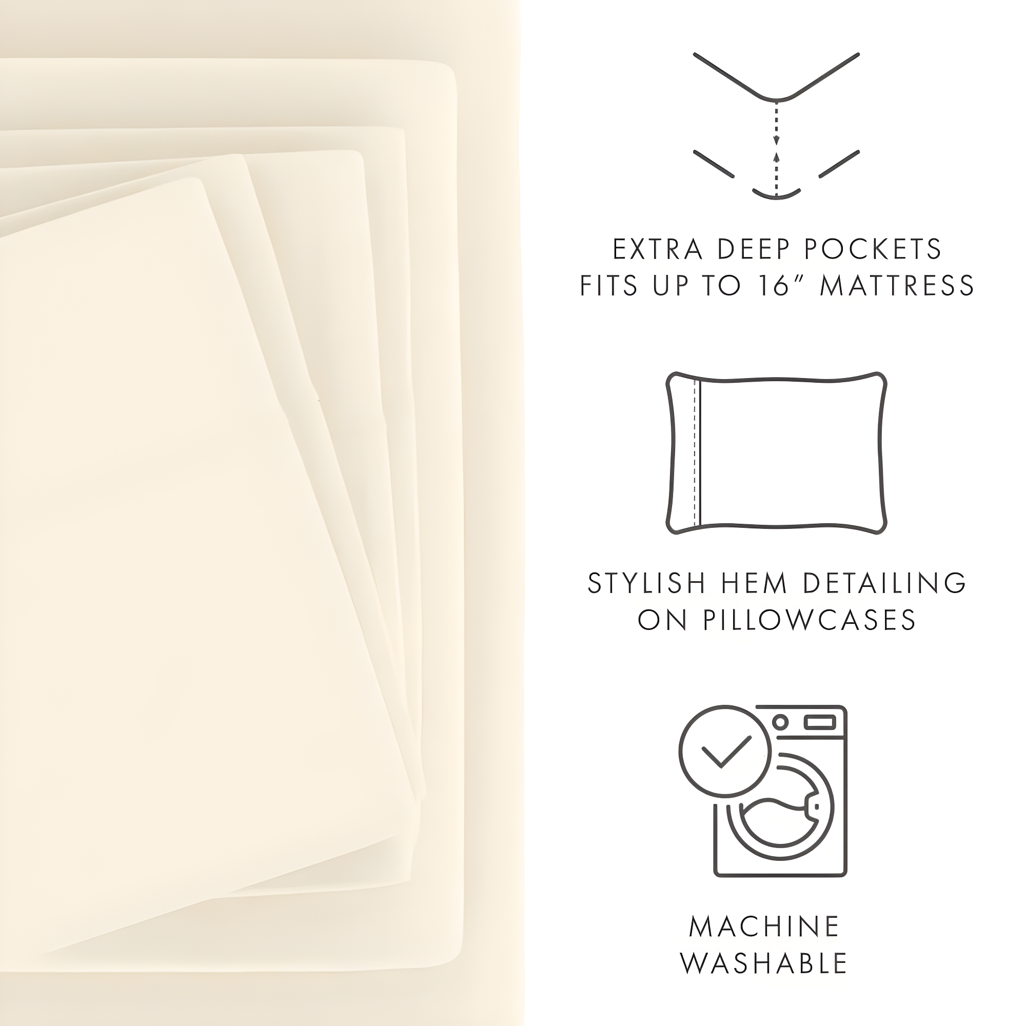 Ivory Twin Deep Pocket Microfiber Bed Sheet Set