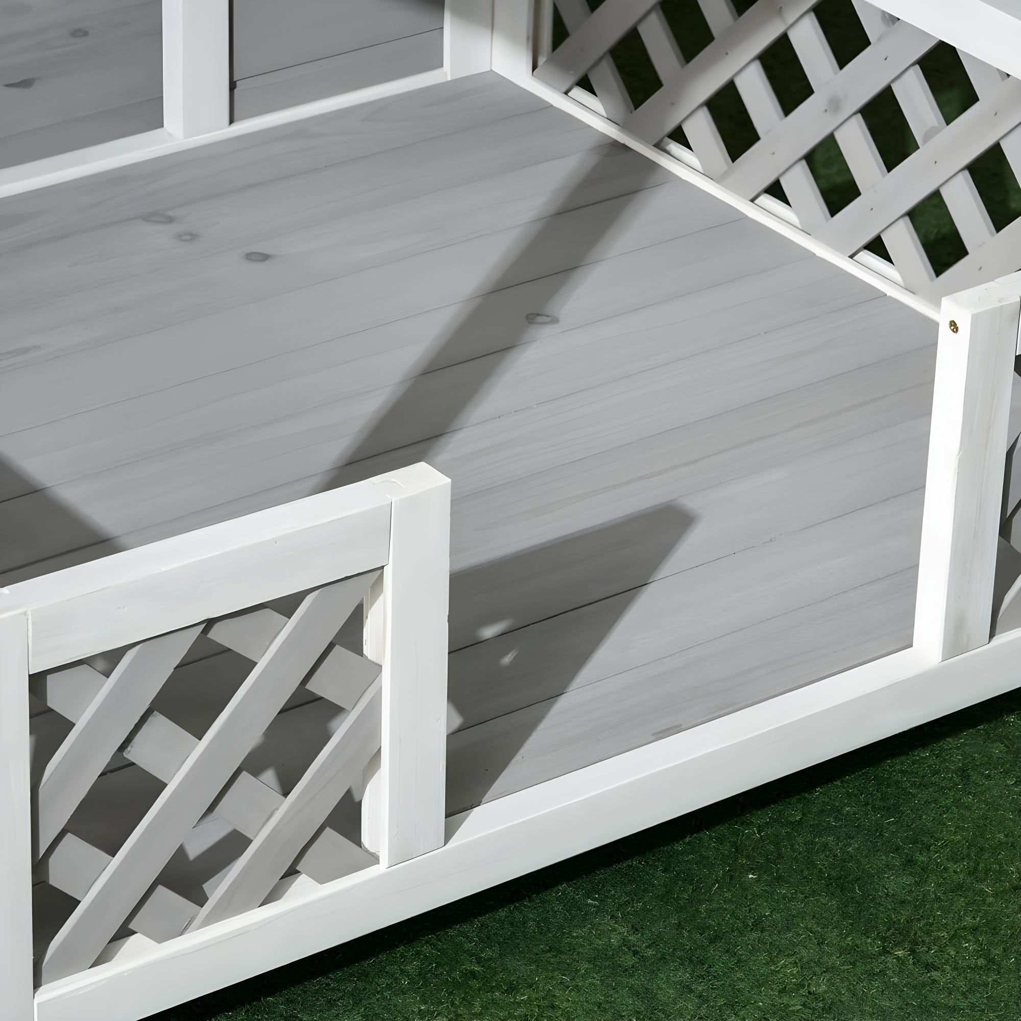 PawHut Wooden Dog House Outdoor with Porch, Raised Dog Shelter with Asphalt Roof, Doors and Shutter Window, for Medium Large Sized Dog, Light Gray