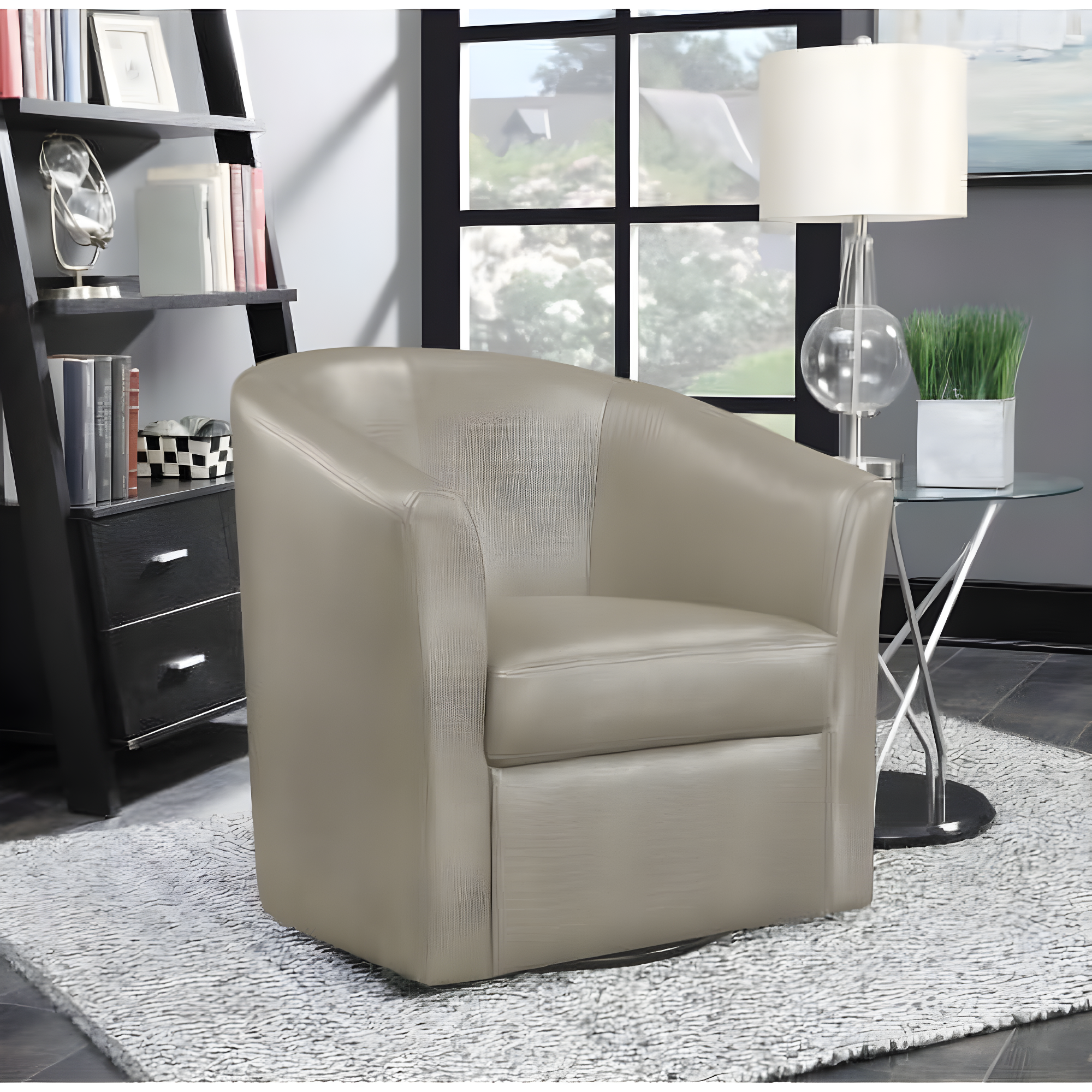 Coaster Contemporary Faux Leather Swivel Accent Chair in Gray