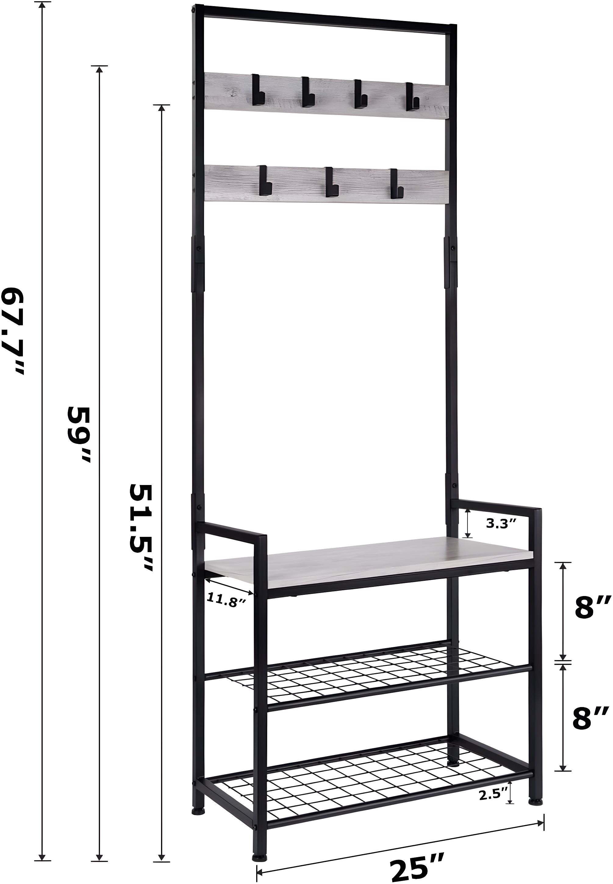 HOMEKOKO Coat Rack Shoe Bench, Hall Tree Entryway Storage Bench, Wood Look Accent Furniture with Metal Frame, 3-in-1 Design