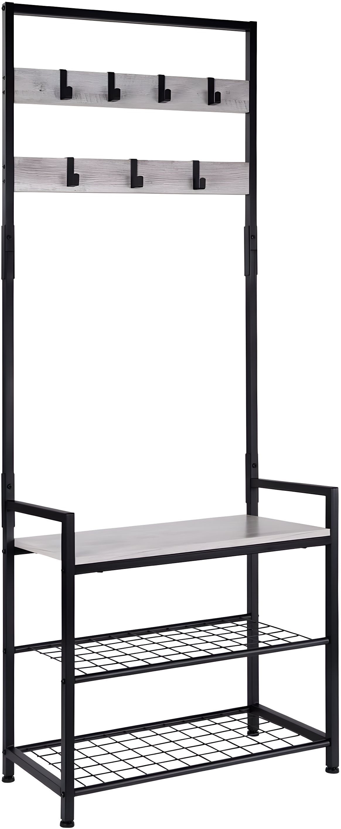 HOMEKOKO Coat Rack Shoe Bench, Hall Tree Entryway Storage Bench, Wood Look Accent Furniture with Metal Frame, 3-in-1 Design