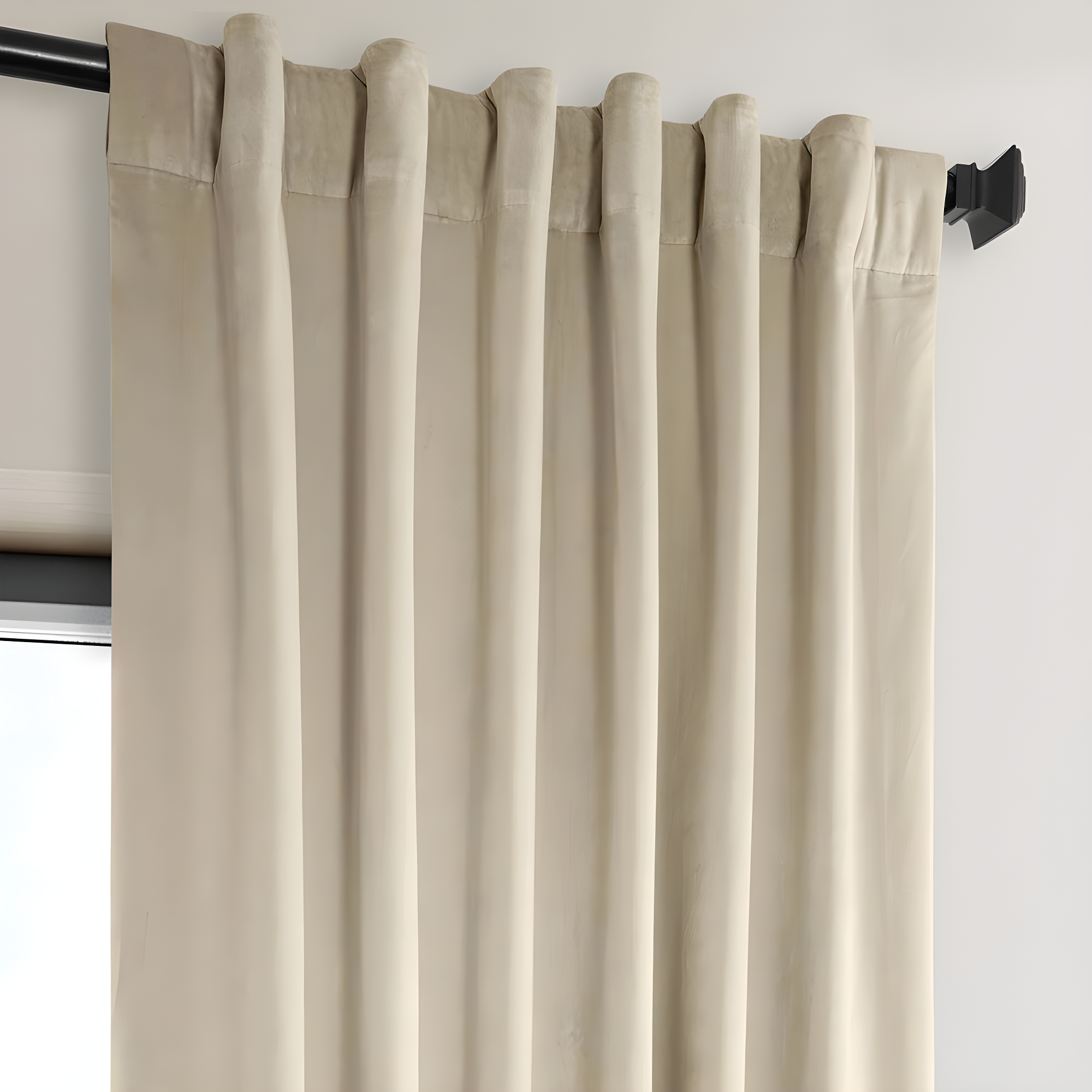 Half Price Drapes Signature Angora Beige Plush Velvet Hotel Blackout Curtains(1 Panel), 50W X 96L