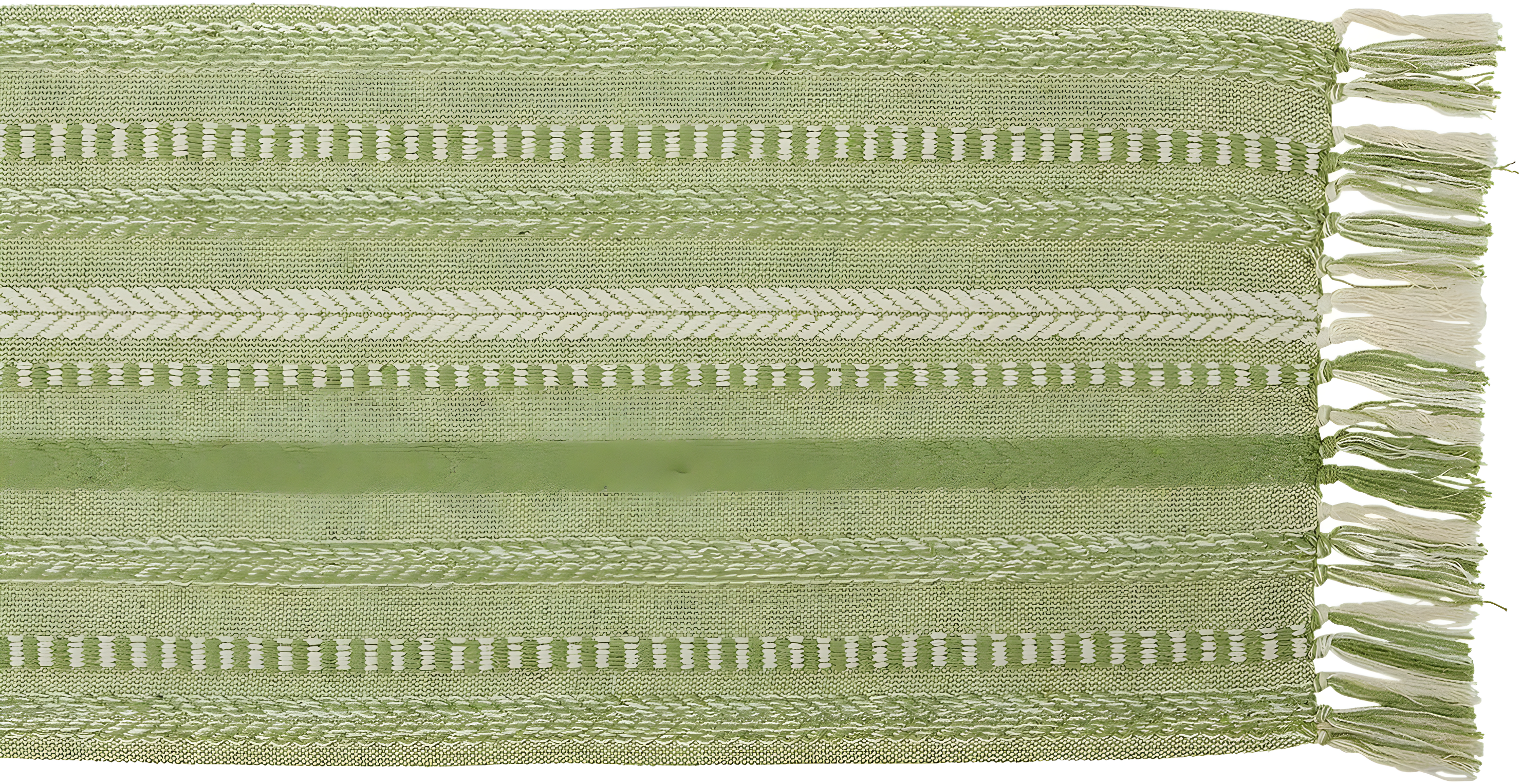 Design Imports  Braided Stripe Jacquard Fringe Table Runner, 15X108", Antique Green