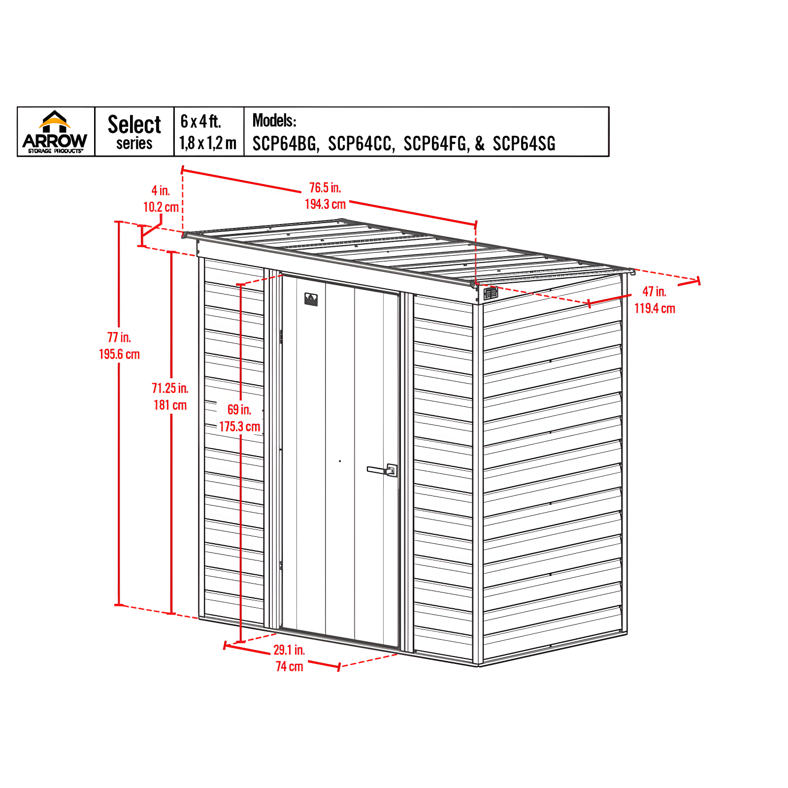 6 ft. W x 4 ft. D Steel Horizontal Storage Shed