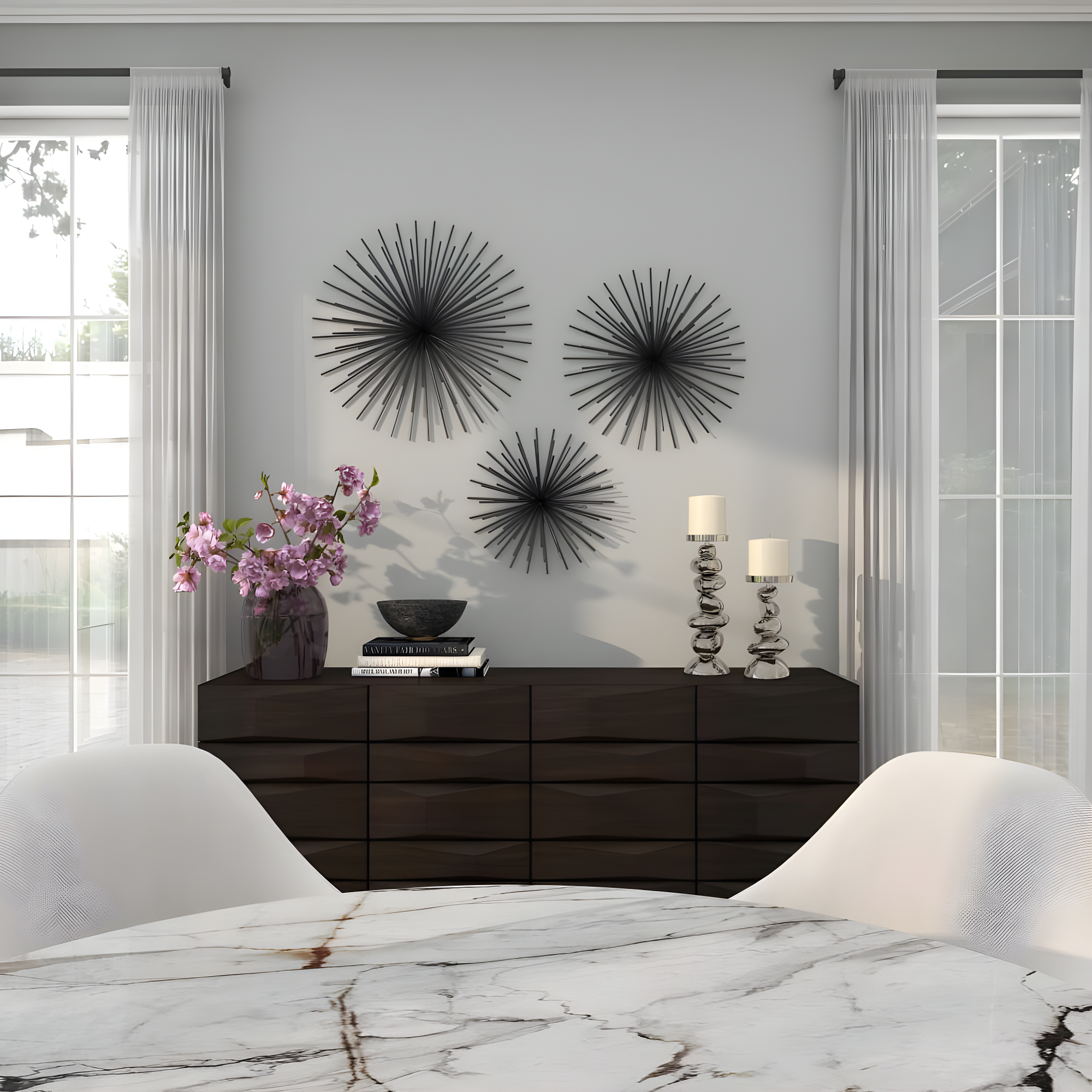 Set of 3 Metal Starburst 3D Wall Decors Black - Olivia & May: Contemporary Iron Artwork, Vertical Display