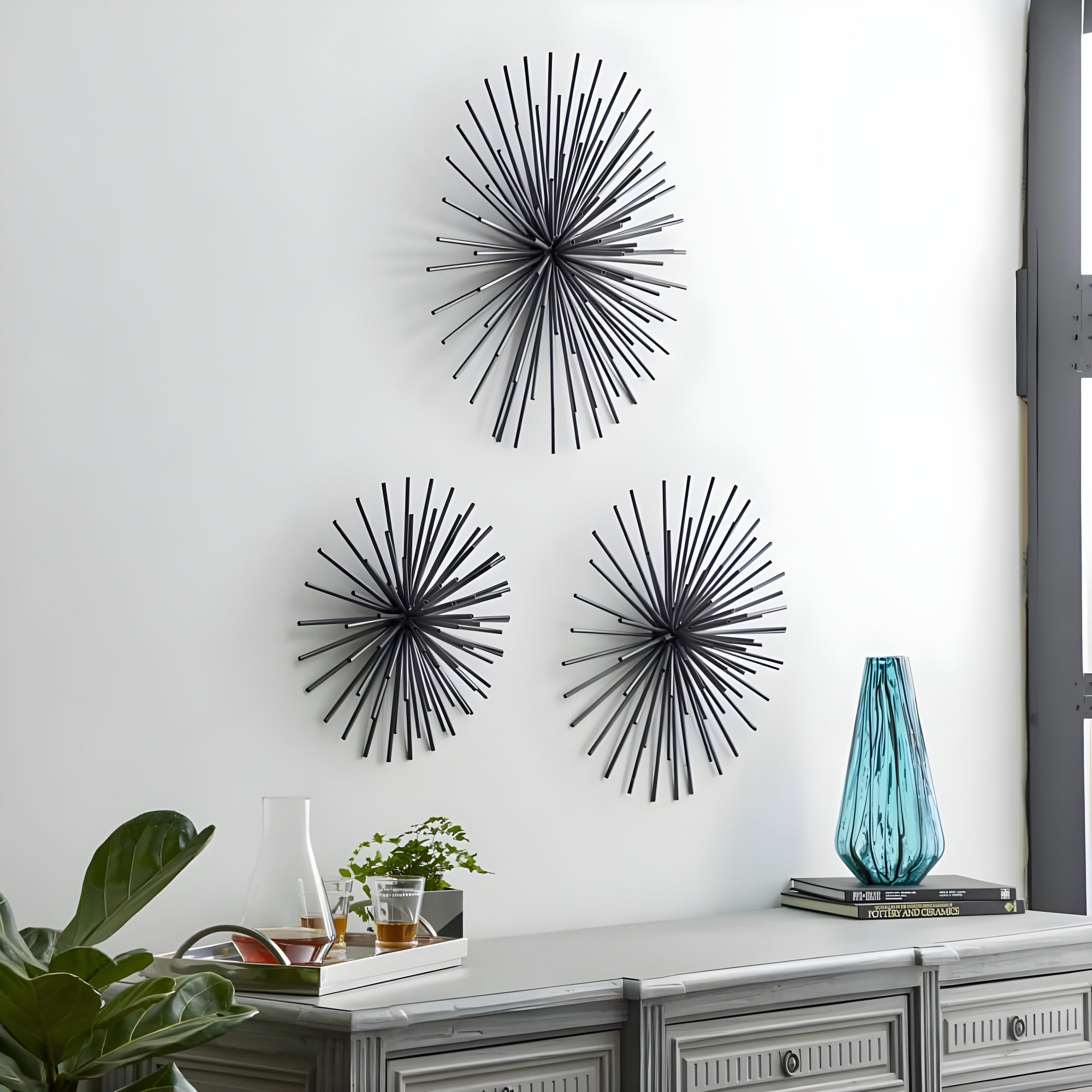 Set of 3 Metal Starburst 3D Wall Decors Black - Olivia & May: Contemporary Iron Artwork, Vertical Display