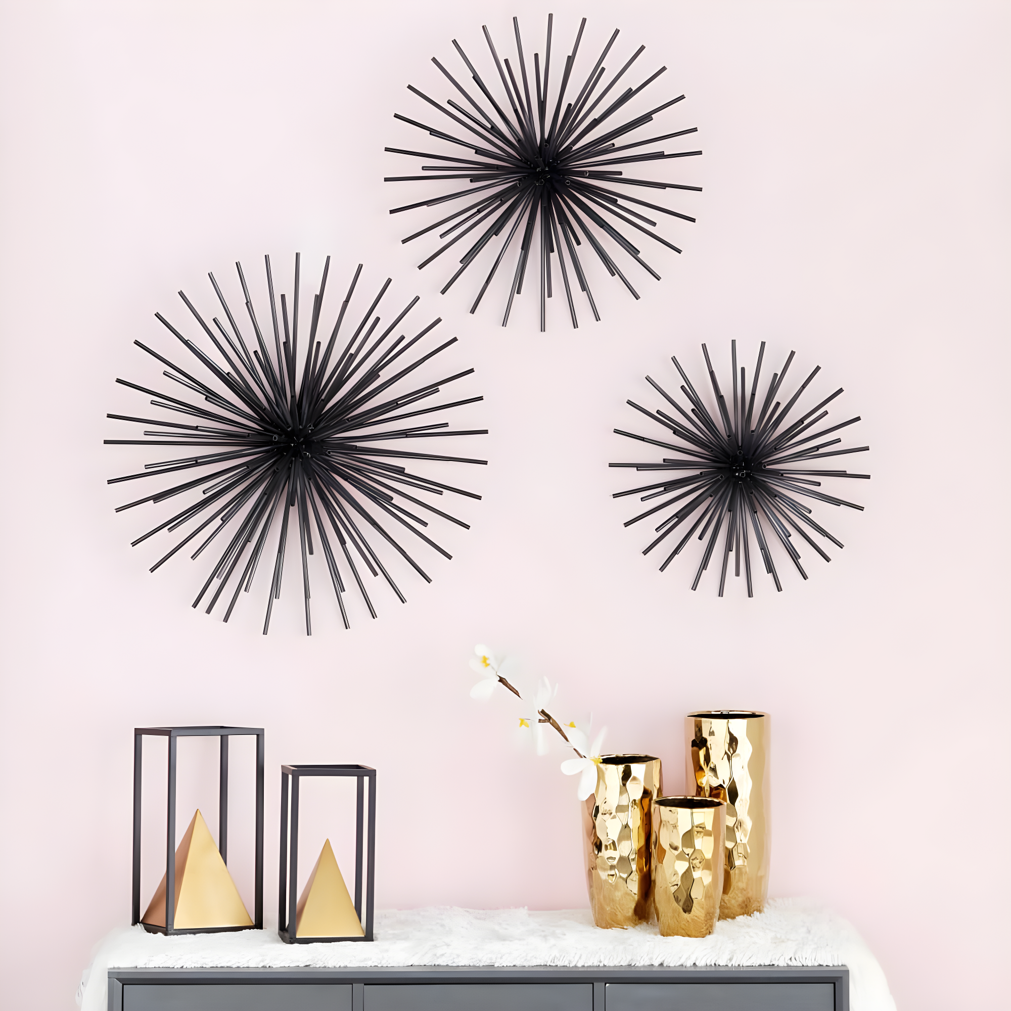 Set of 3 Metal Starburst 3D Wall Decors Black - Olivia & May: Contemporary Iron Artwork, Vertical Display