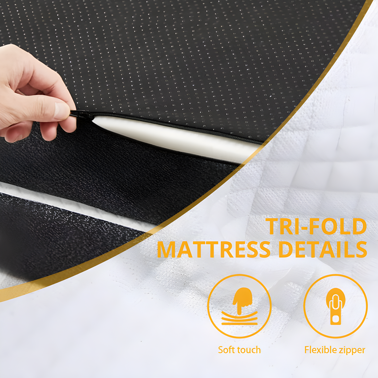 Salaam 3" Tri-fold Memory Foam Folding Mattress Topper for Camping, Foldable Mattress Topper with Washable Cover