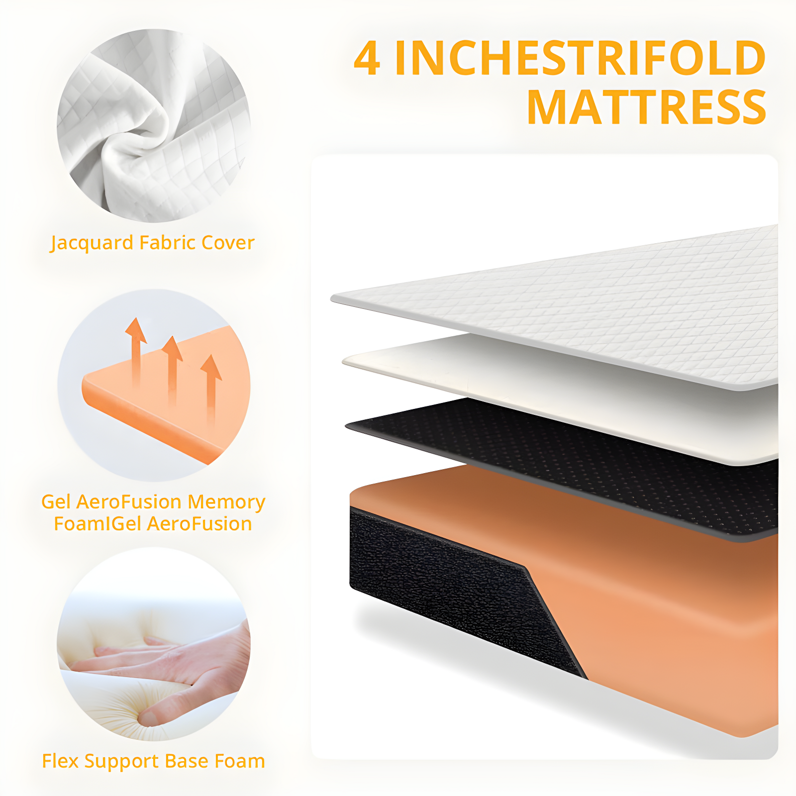 Salaam 3" Tri-fold Memory Foam Folding Mattress Topper for Camping, Foldable Mattress Topper with Washable Cover