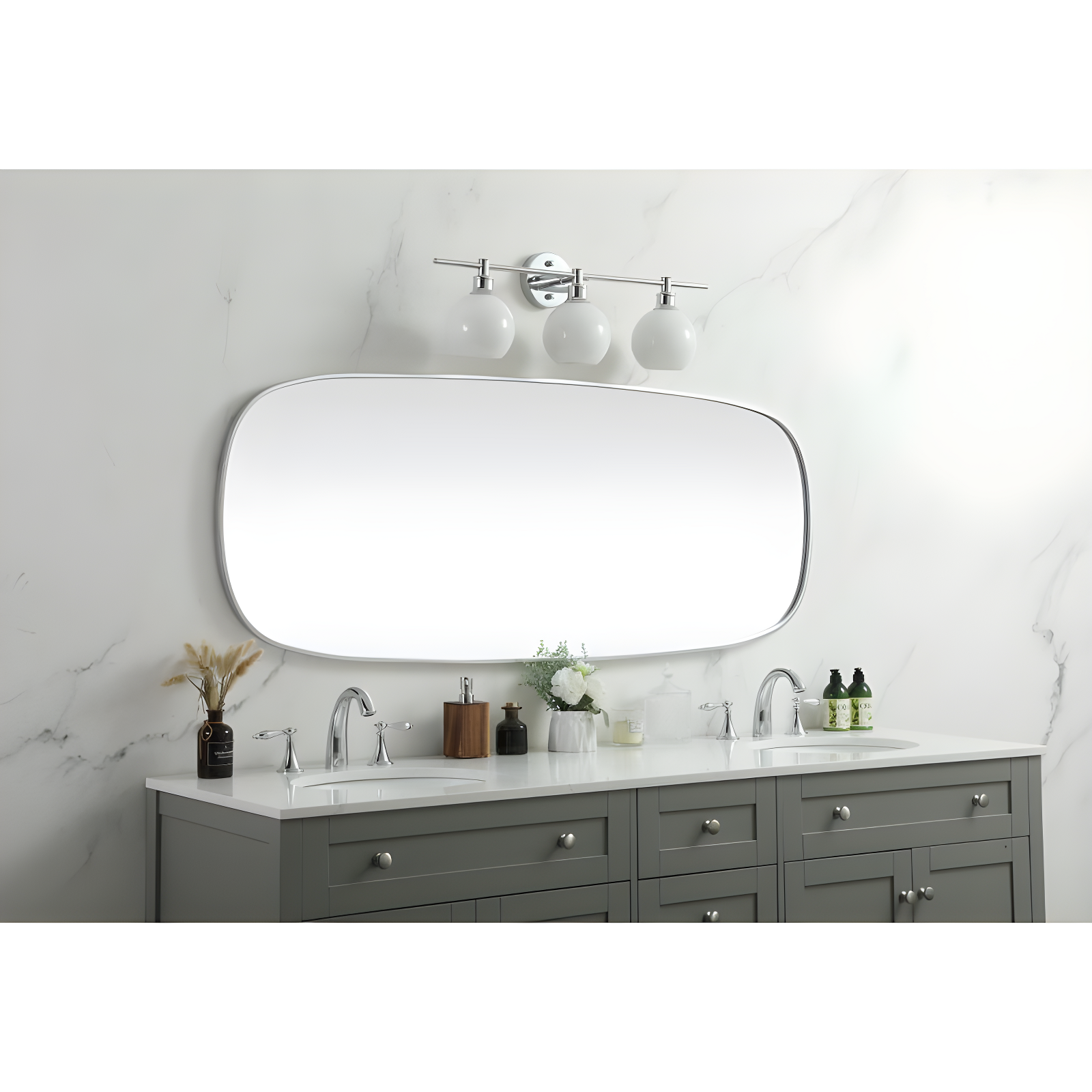 Elegant Lighting Metal Frame Oval Mirror 24x60 Inch in Silver