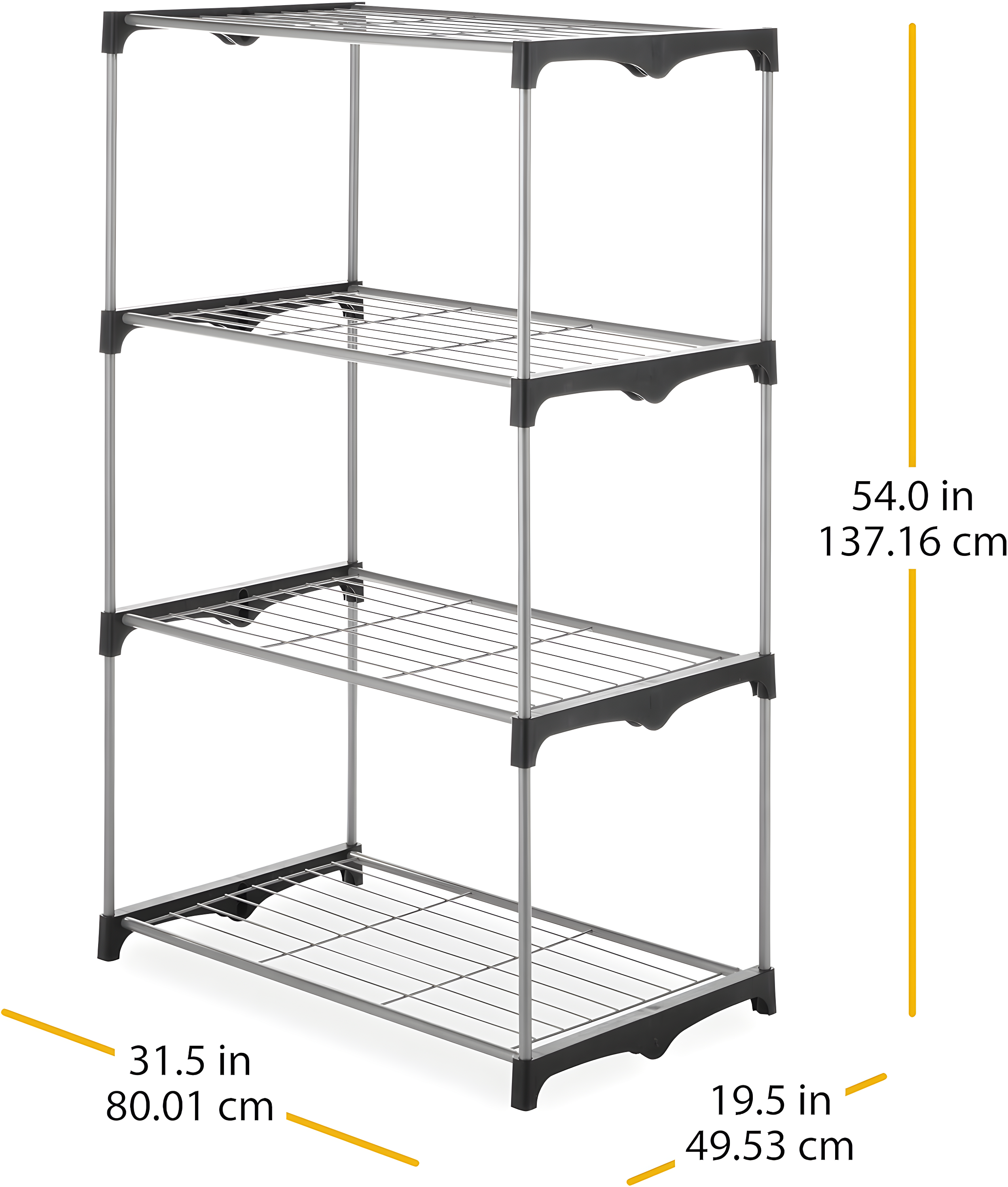Whitmor 4-Tier Freestanding Metal Shelf Tower Closet System, Black & Silver