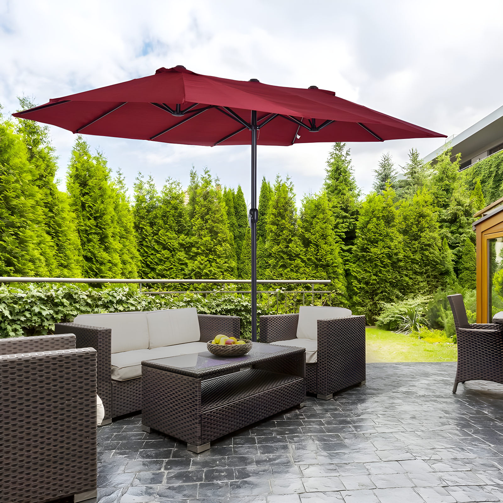 Outsunny Extra Large 15ft Patio Umbrella, Double-Sided Outdoor Umbrella with Crank Handle and Air Vents for Backyard, Deck, Pool, Market, Red