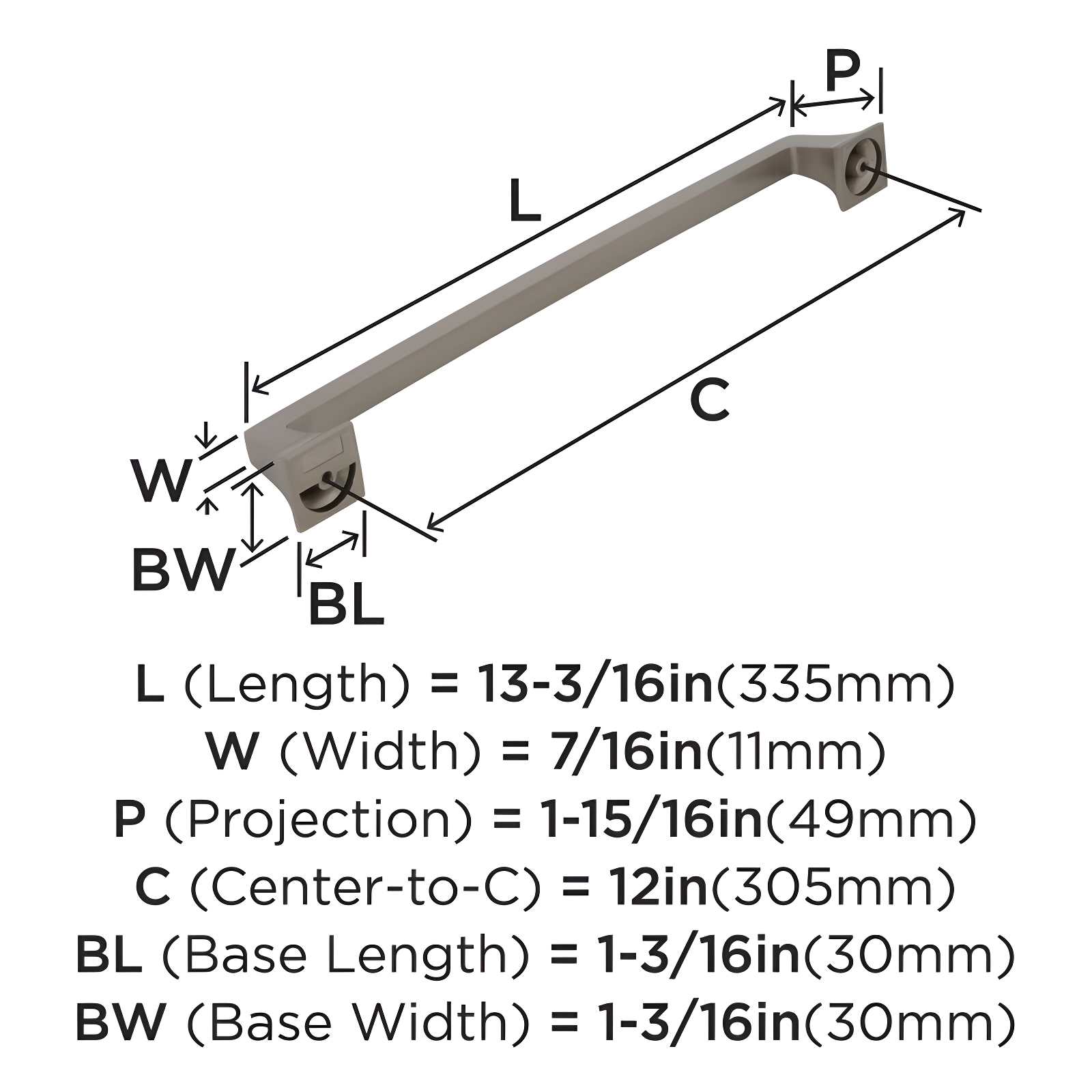 Amerock Mulholland 12 inch (305mm) Center-to-Center Satin Nickel Appliance Pull