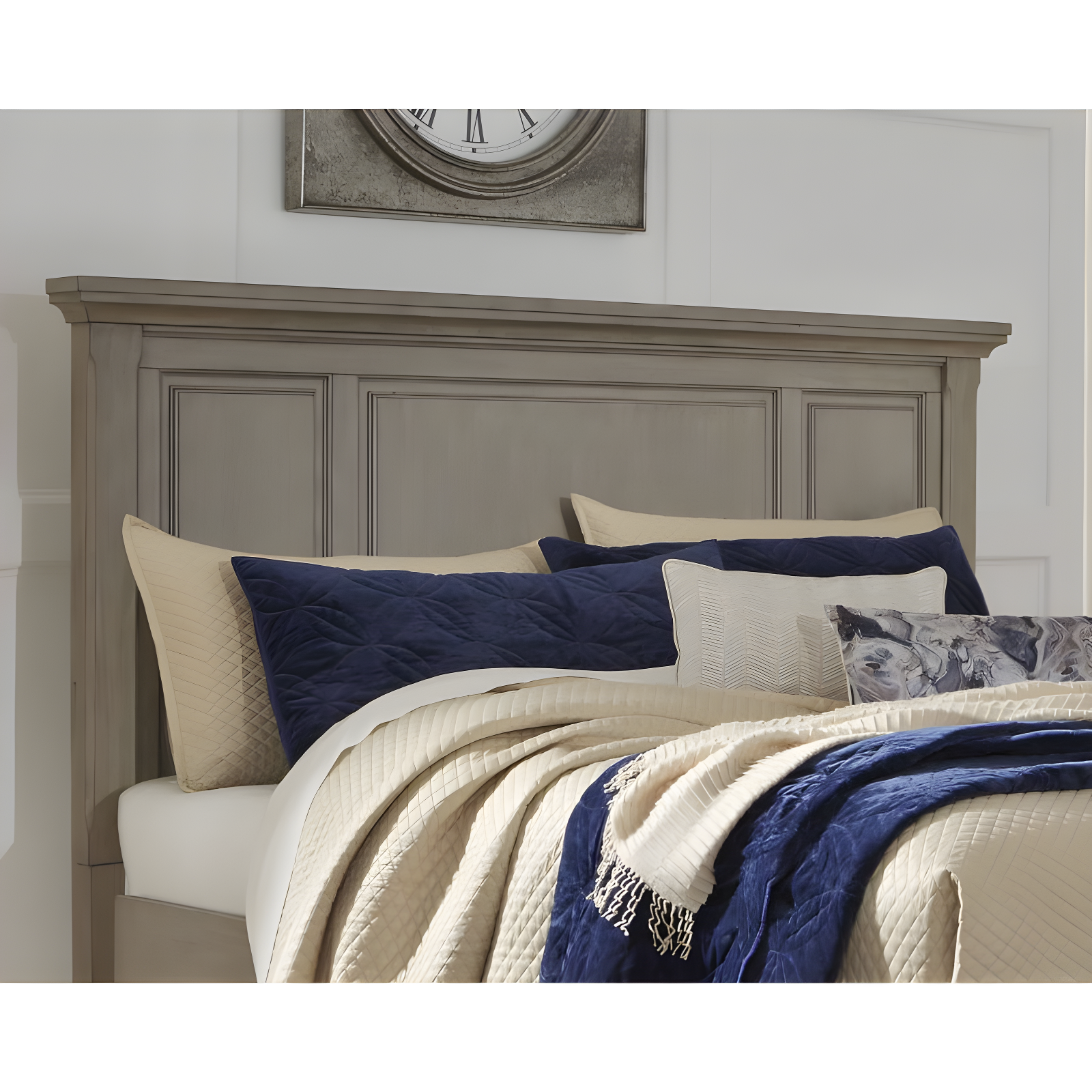 Queen Lettner Panel Headboard Light Gray - Signature Design by Ashley: Vintage Casual Style, Wood Frame Mounted