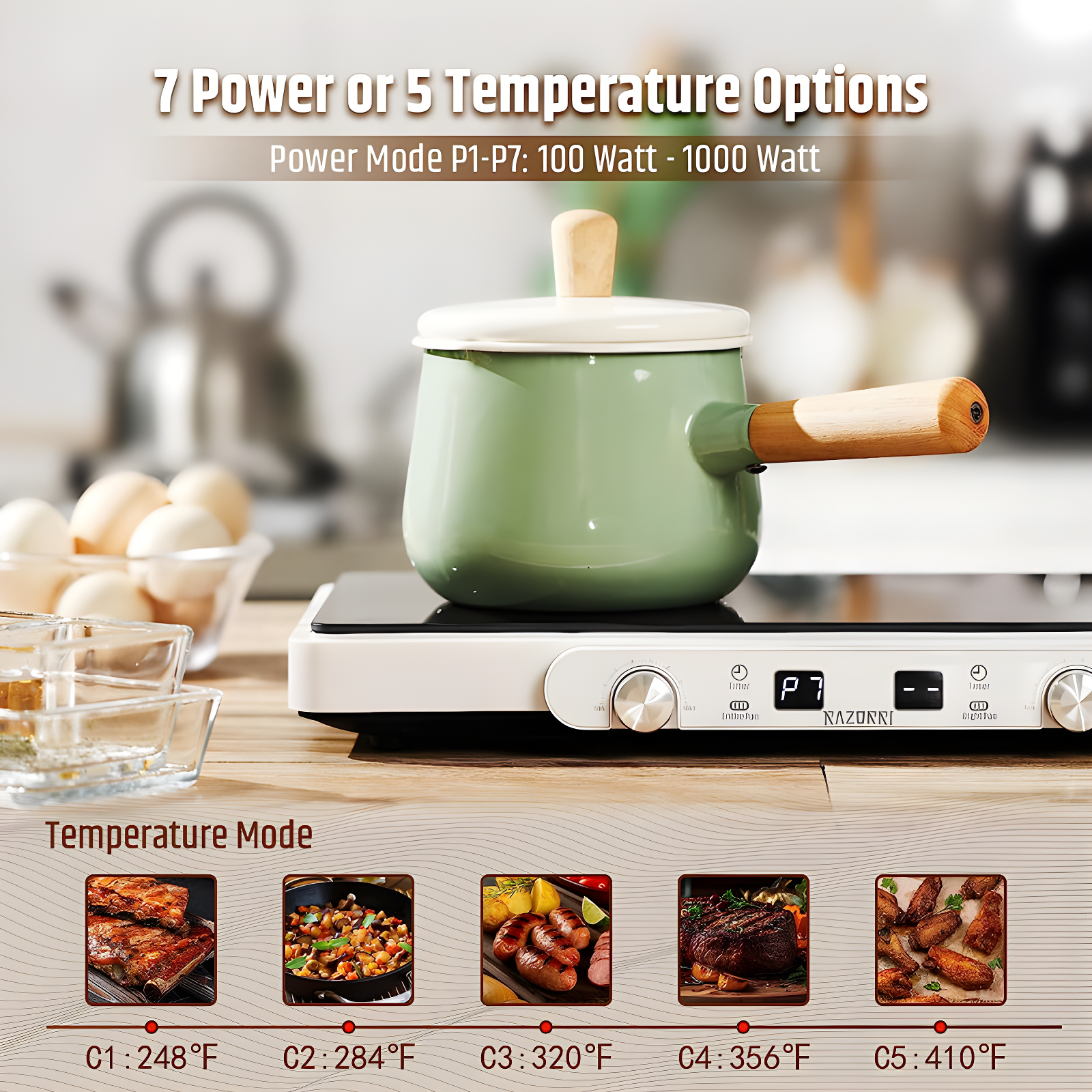 Razorri Electric Induction Cooktop, Removable Cast Iron Griddle Pan Non-Stick, 1800W Double Burner