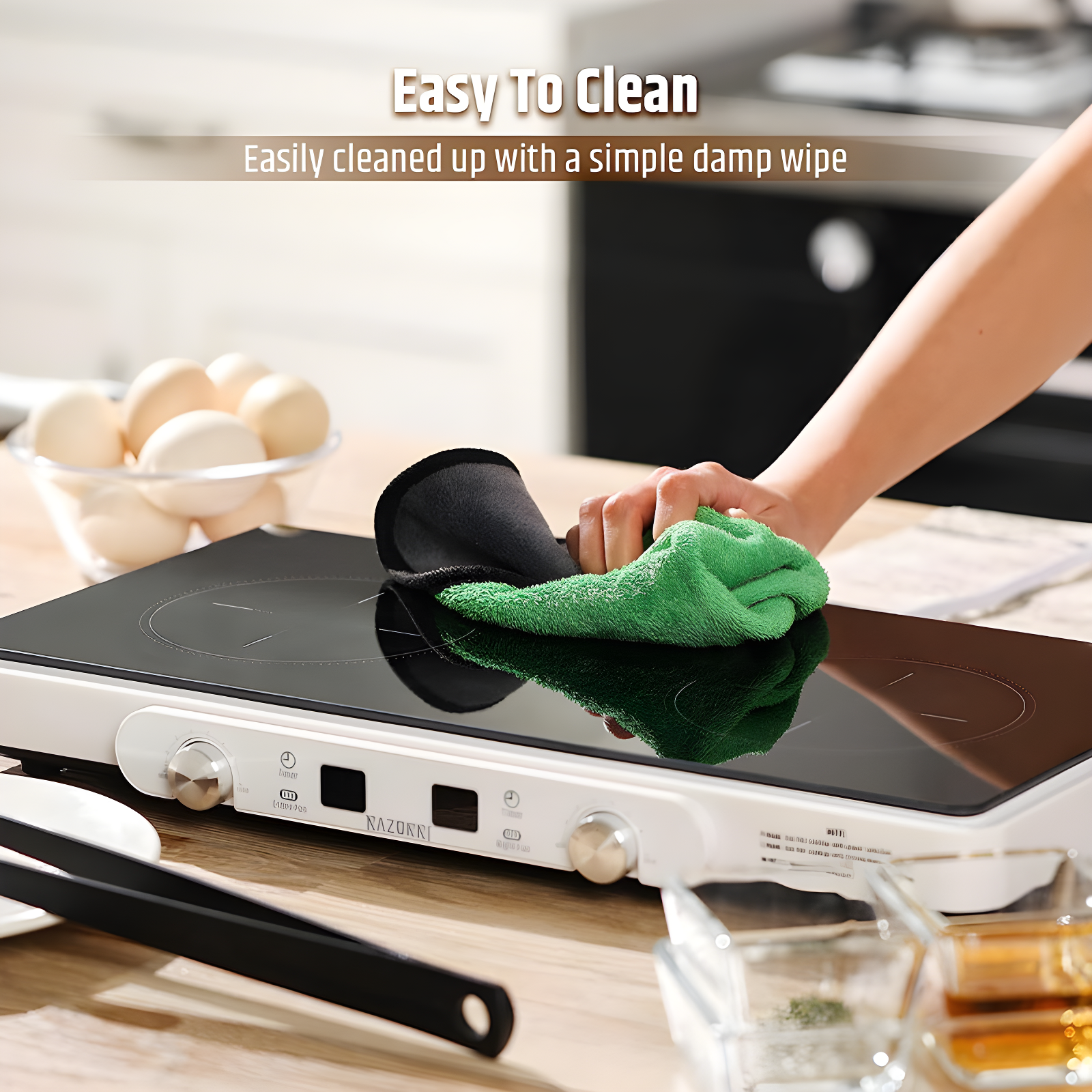Razorri Electric Induction Cooktop, Removable Cast Iron Griddle Pan Non-Stick, 1800W Double Burner