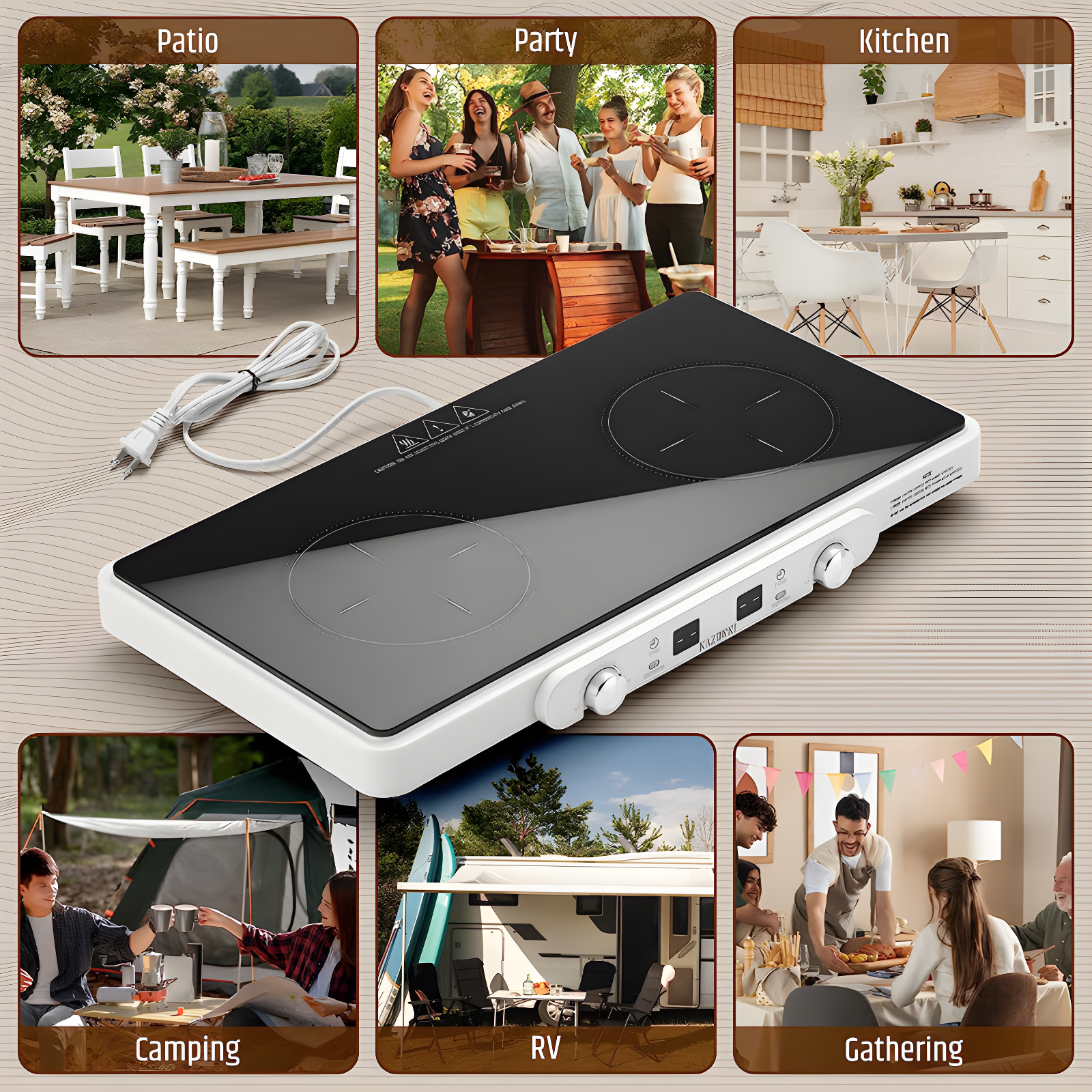 Razorri Electric Induction Cooktop, Removable Cast Iron Griddle Pan Non-Stick, 1800W Double Burner