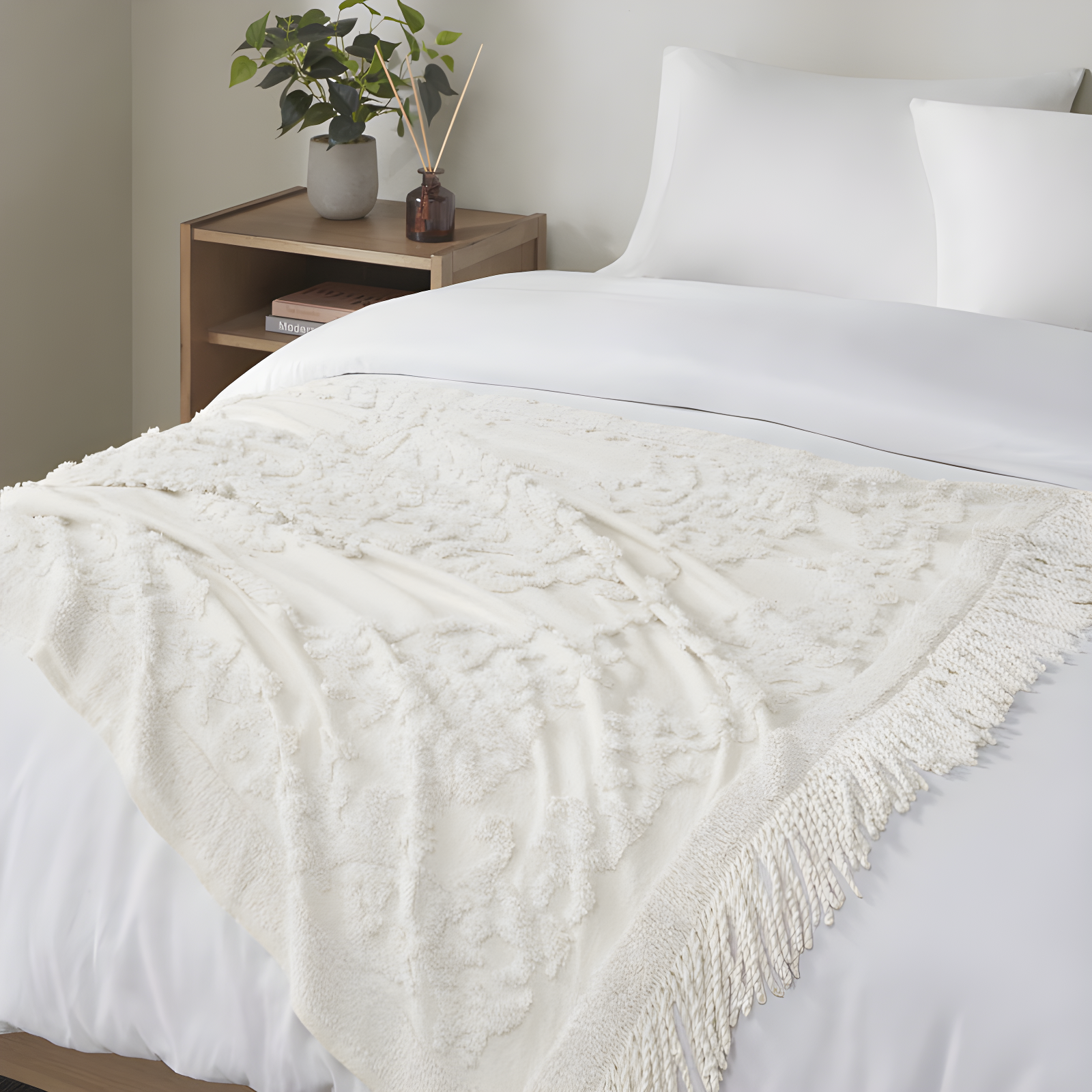 Madison Park Chloe 100% Cotton Tufted Chenille Lightweight Throw With Fringe Tassel