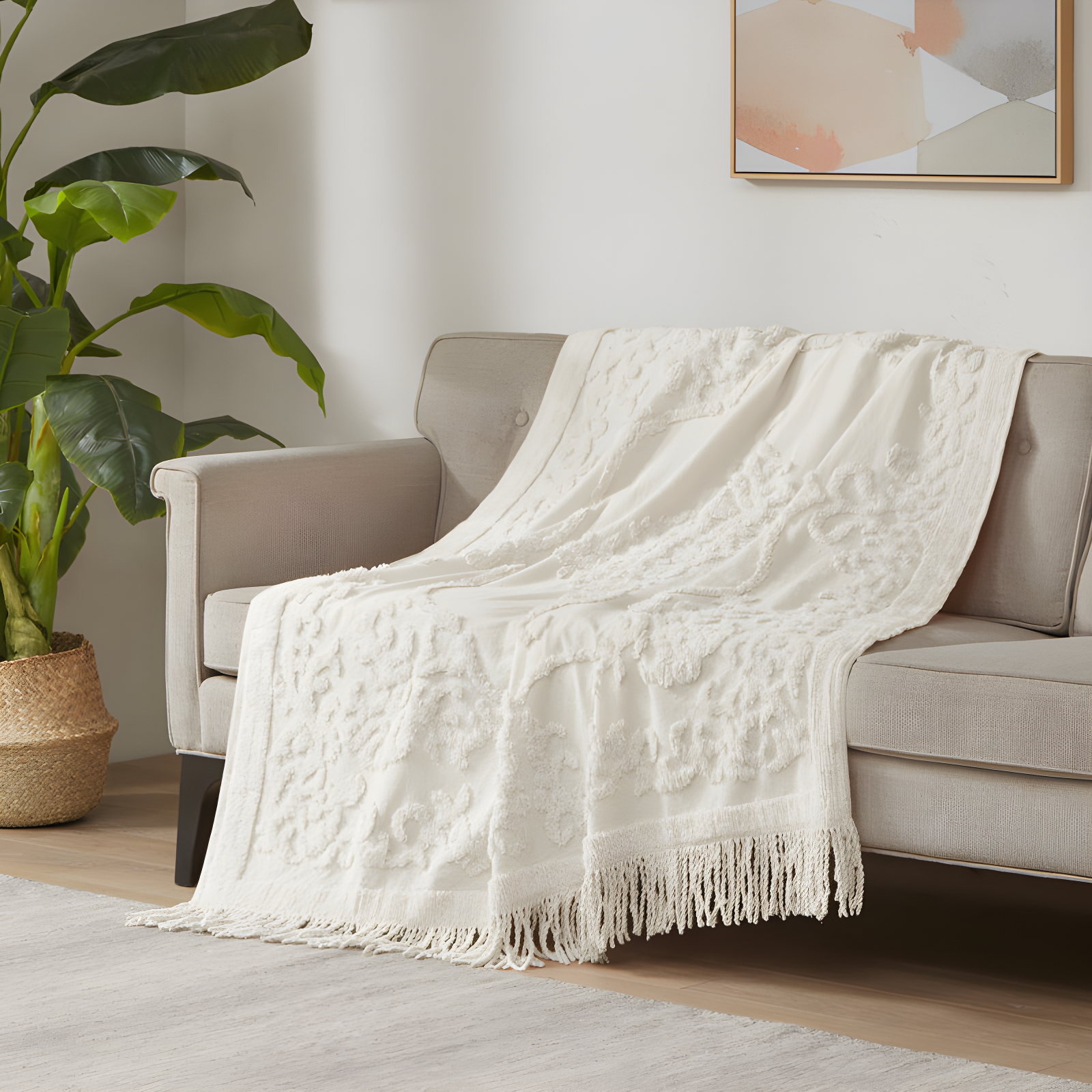 Madison Park Chloe 100% Cotton Tufted Chenille Lightweight Throw With Fringe Tassel