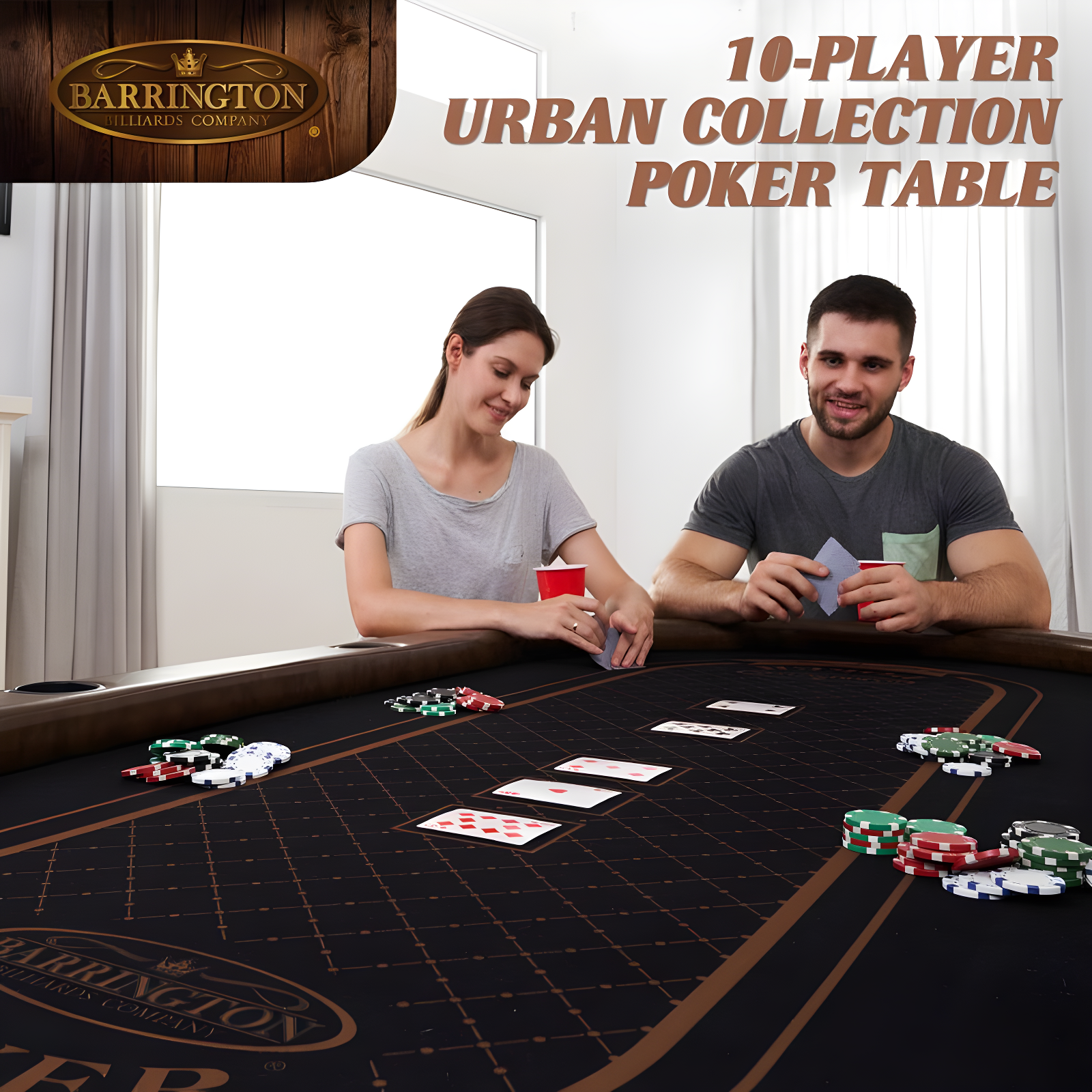 Barrington Urban 10-Player Poker Card Table with Dining Table Top