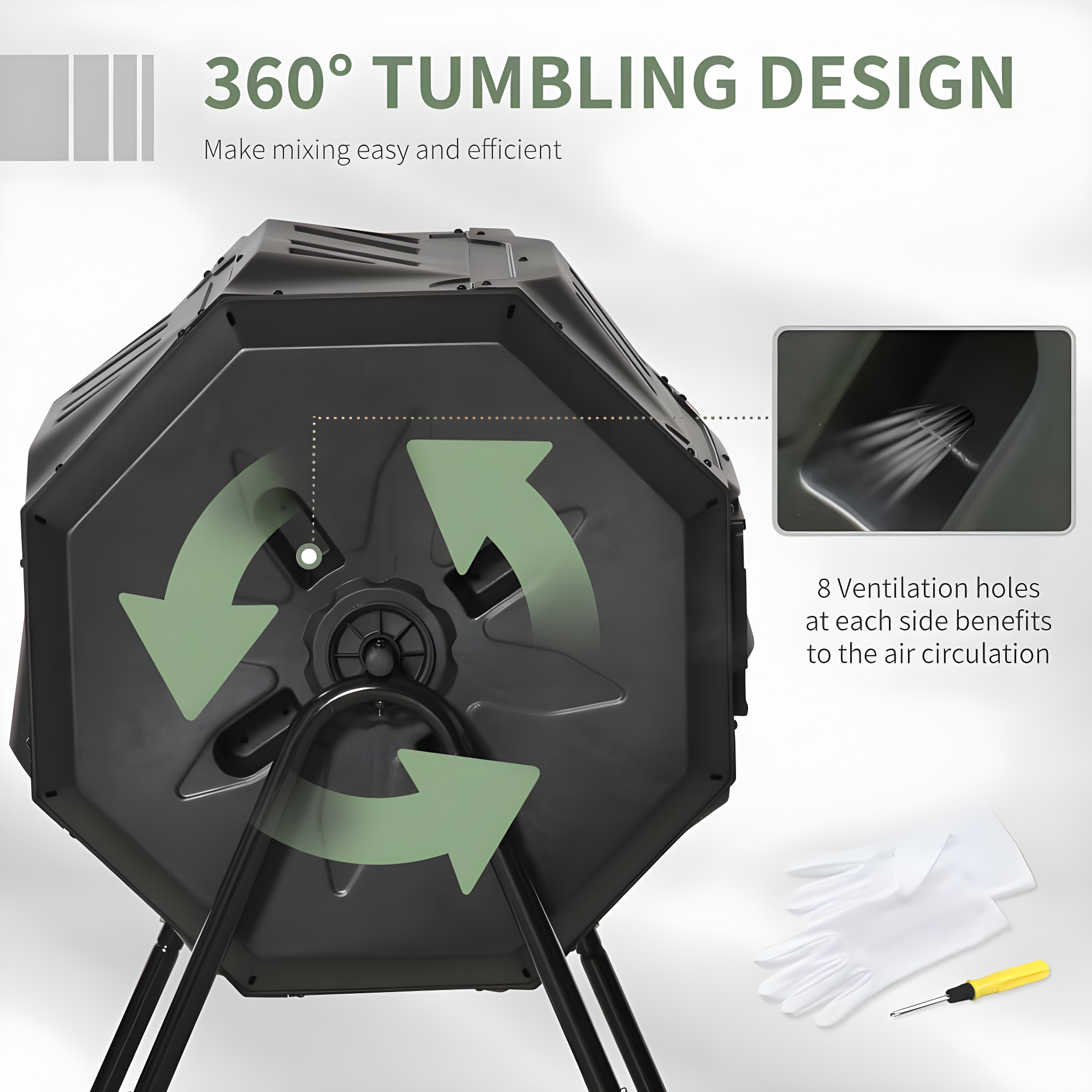 Composter with Stainless Steel Center Tube, 43 Gallon, Dual Chamber