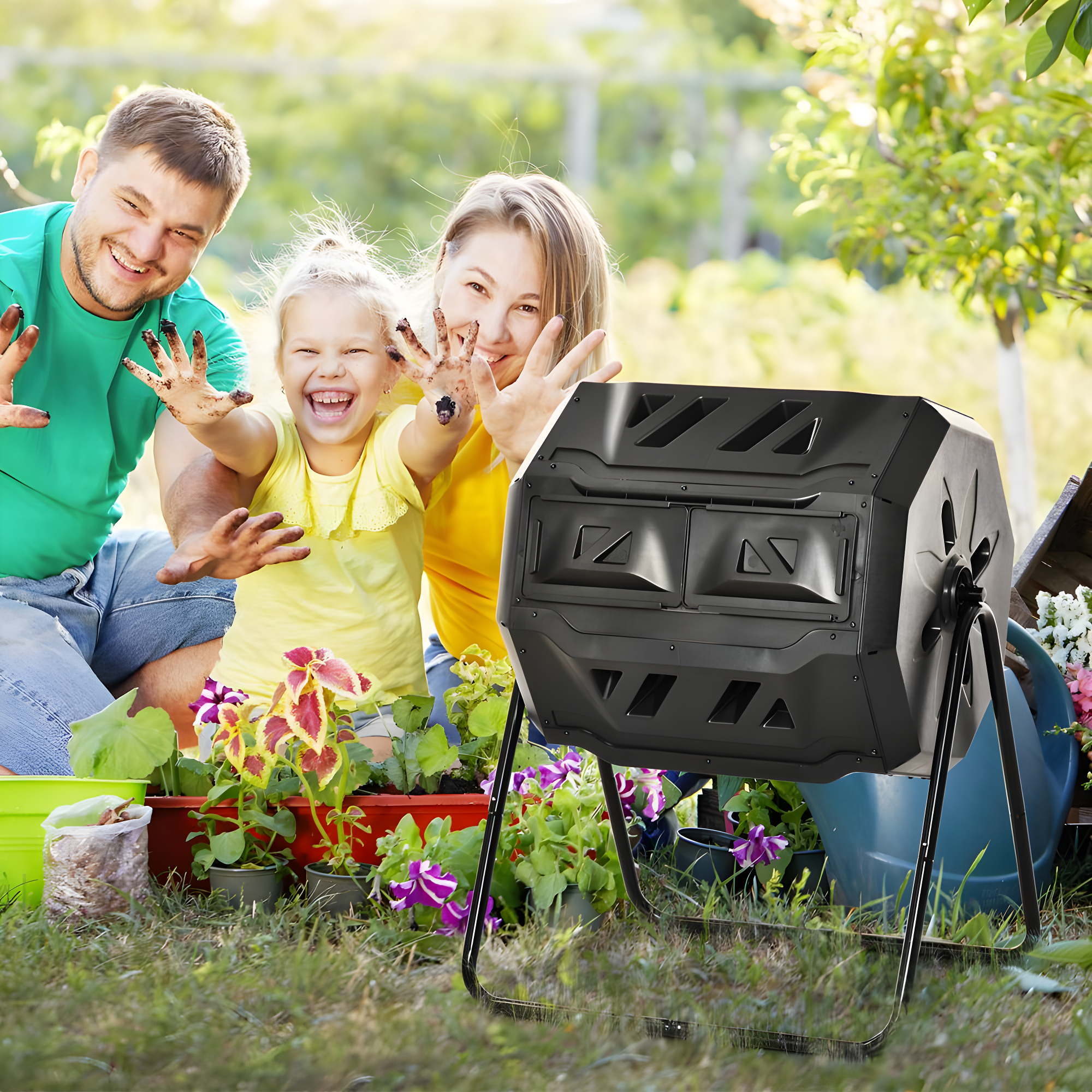 Composter with Stainless Steel Center Tube, 43 Gallon, Dual Chamber