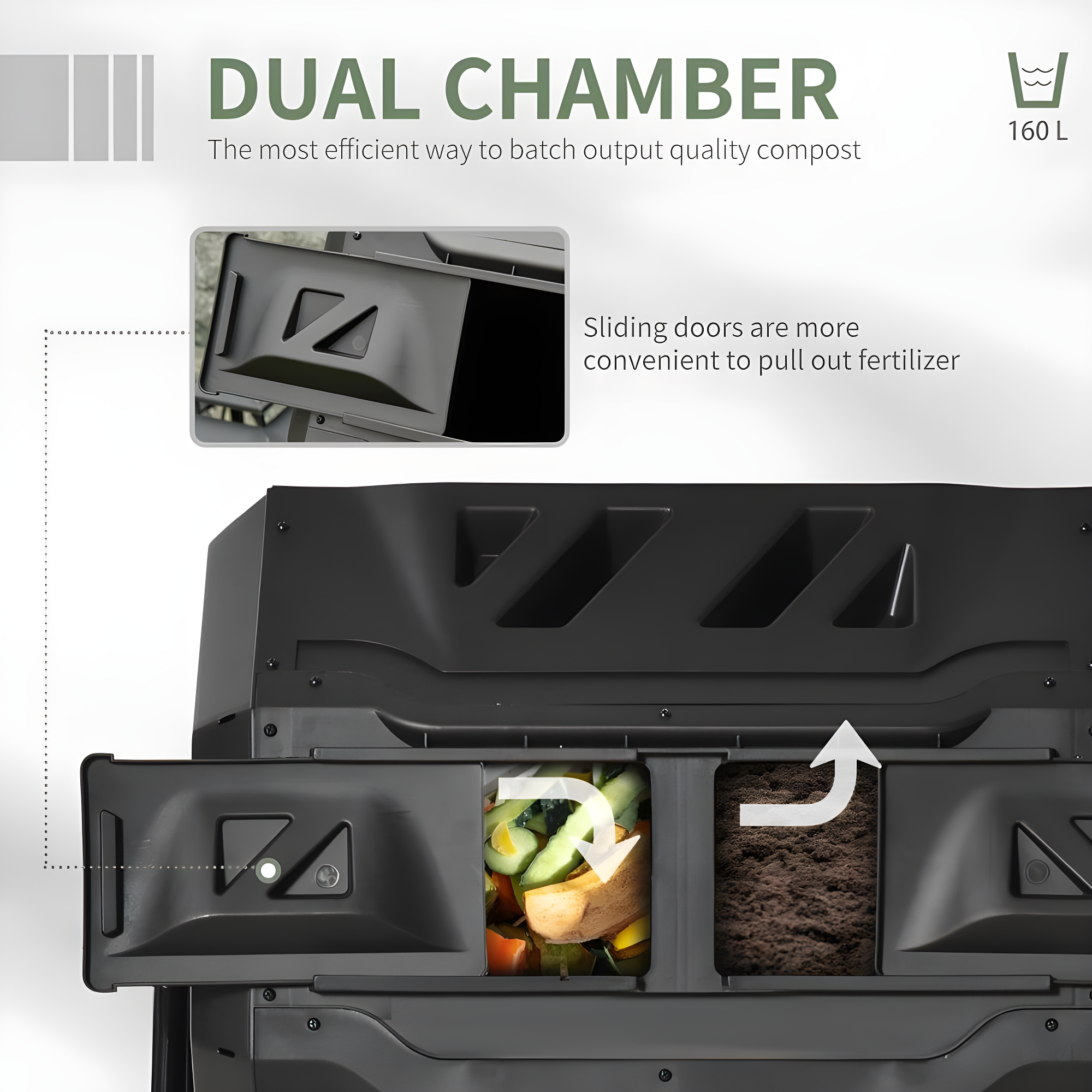 Composter with Stainless Steel Center Tube, 43 Gallon, Dual Chamber