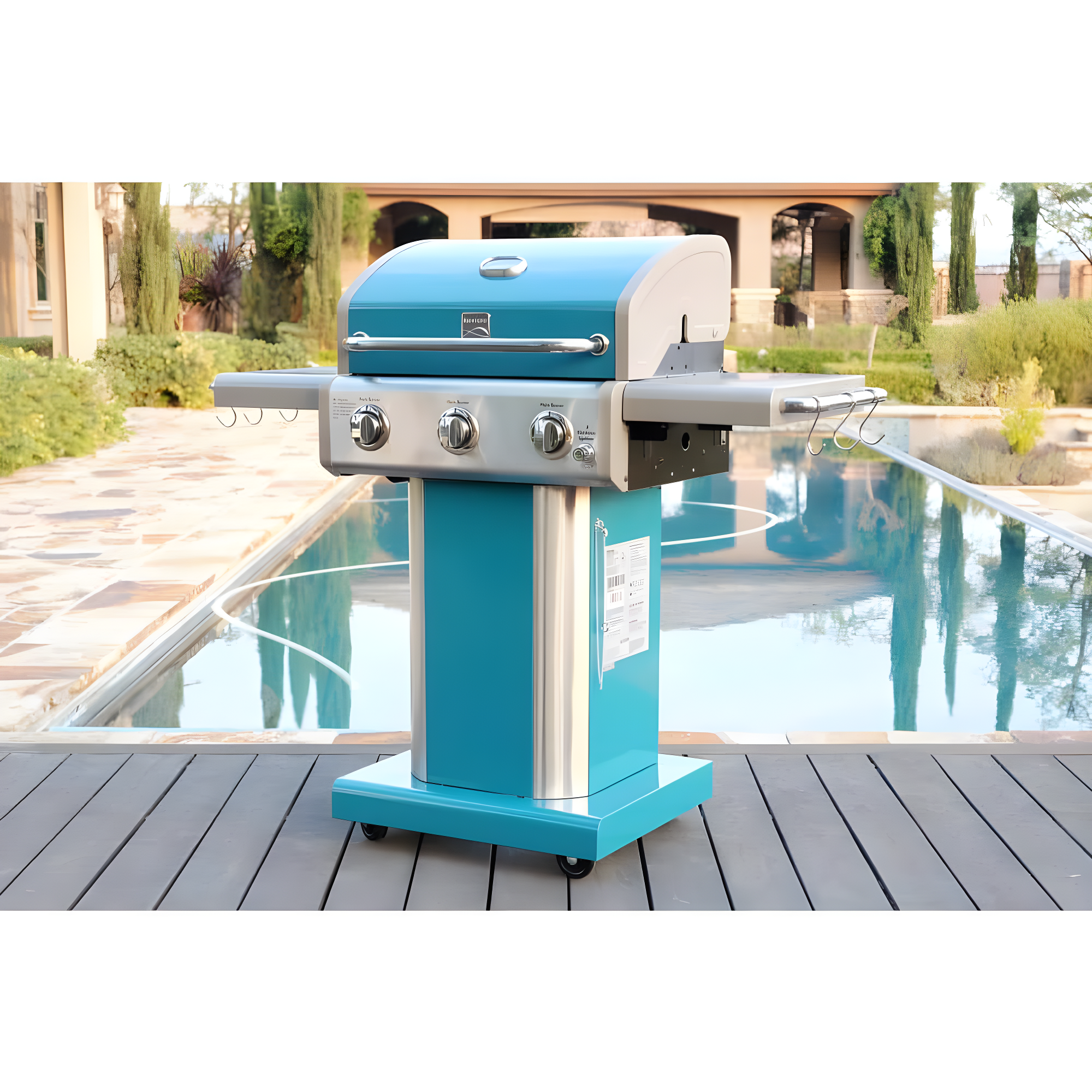 Kenmore 3-Burner Propane Gas Grill with Foldable Side Tables for Outdoor BBQ