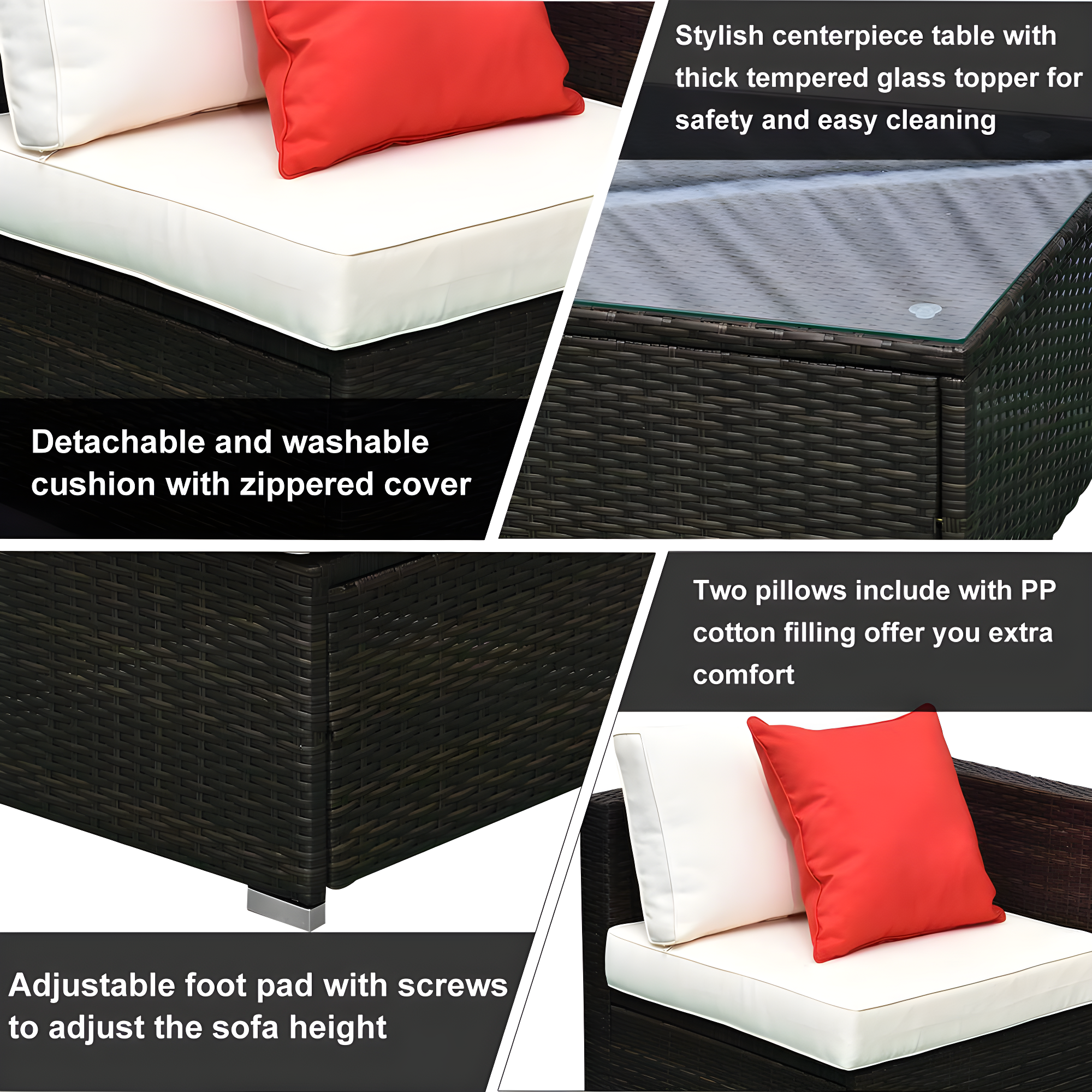 Outsunny 6 Pieces Outdoor PE Rattan Sofa Set, Sectional Conversation Wicker Patio Couch Furniture Set with Cushions and Coffee Table, White