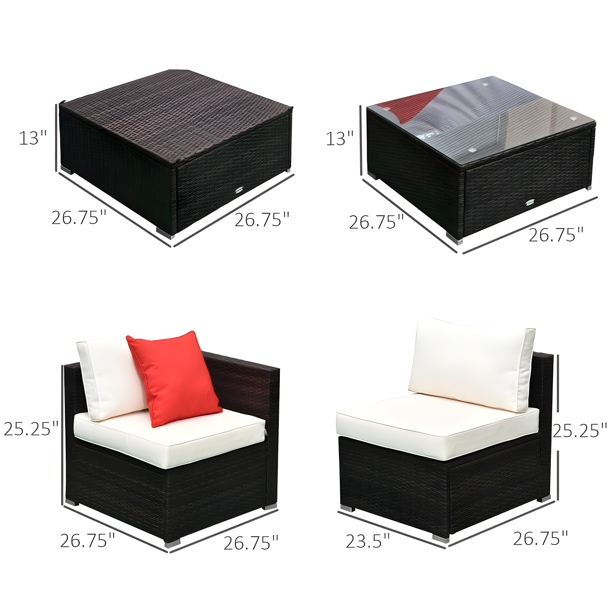 Outsunny 6 Pieces Outdoor PE Rattan Sofa Set, Sectional Conversation Wicker Patio Couch Furniture Set with Cushions and Coffee Table, White