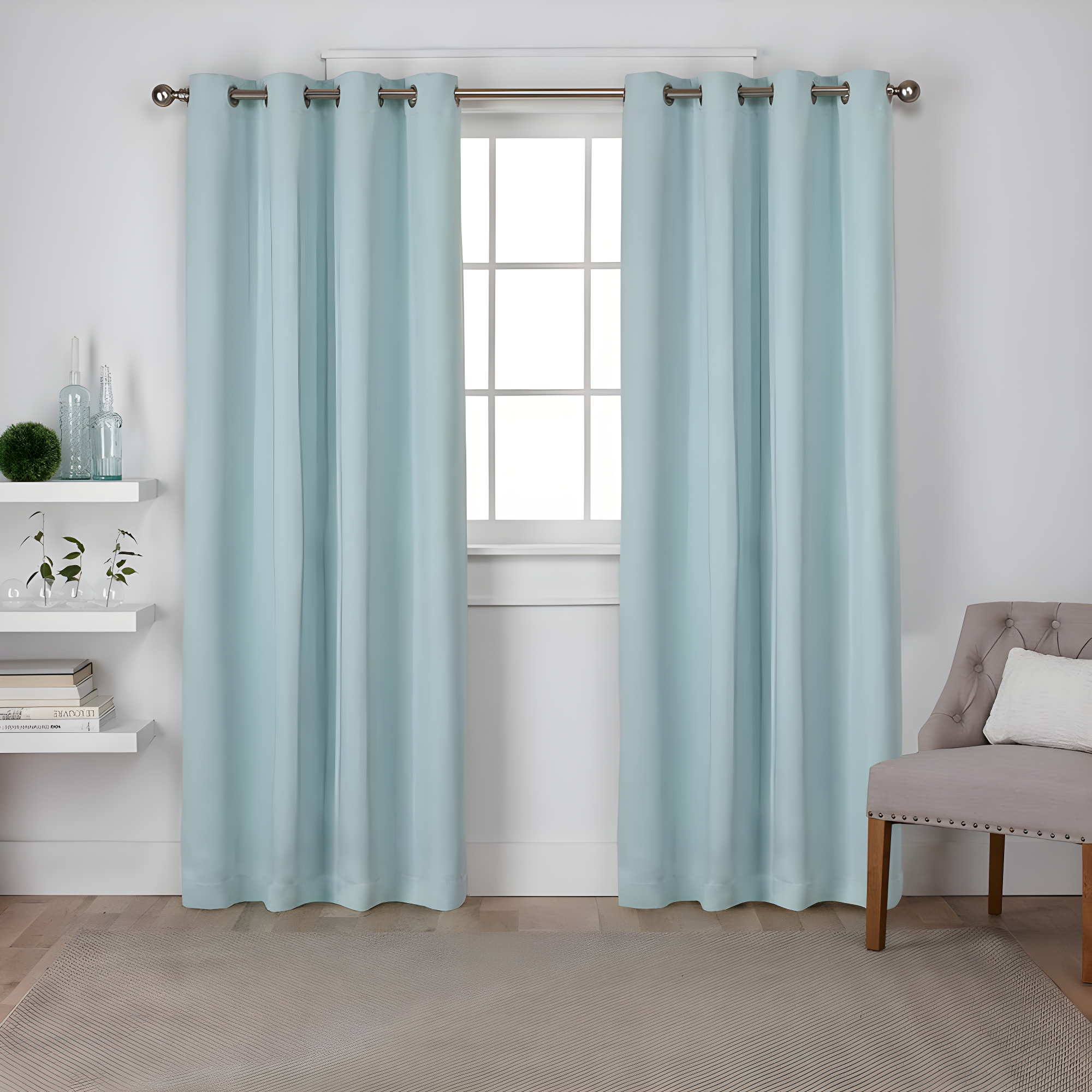 Exclusive Home Sateen Twill Woven Room Darkening Blackout Grommet Top Curtain Panel Pair, 52"x96", Seafoam