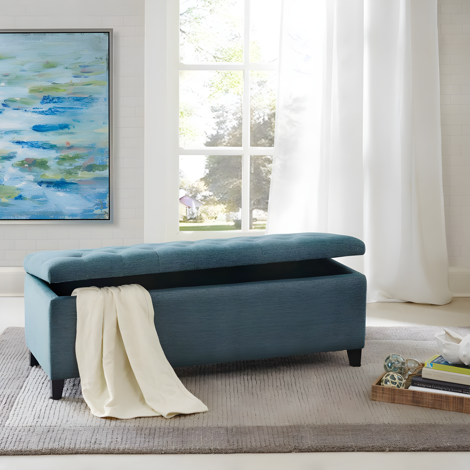 Selah Tufted Top Storage Bench Blue - Madison Park