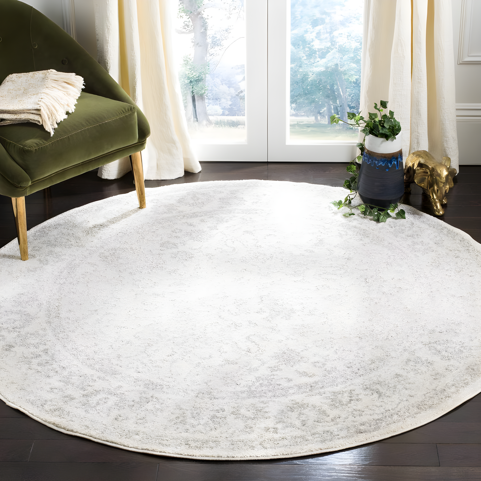 Adirondack ADR109 Machine Made Indoor Area Rug - Ivory/Silver - 12' Round - Safavieh