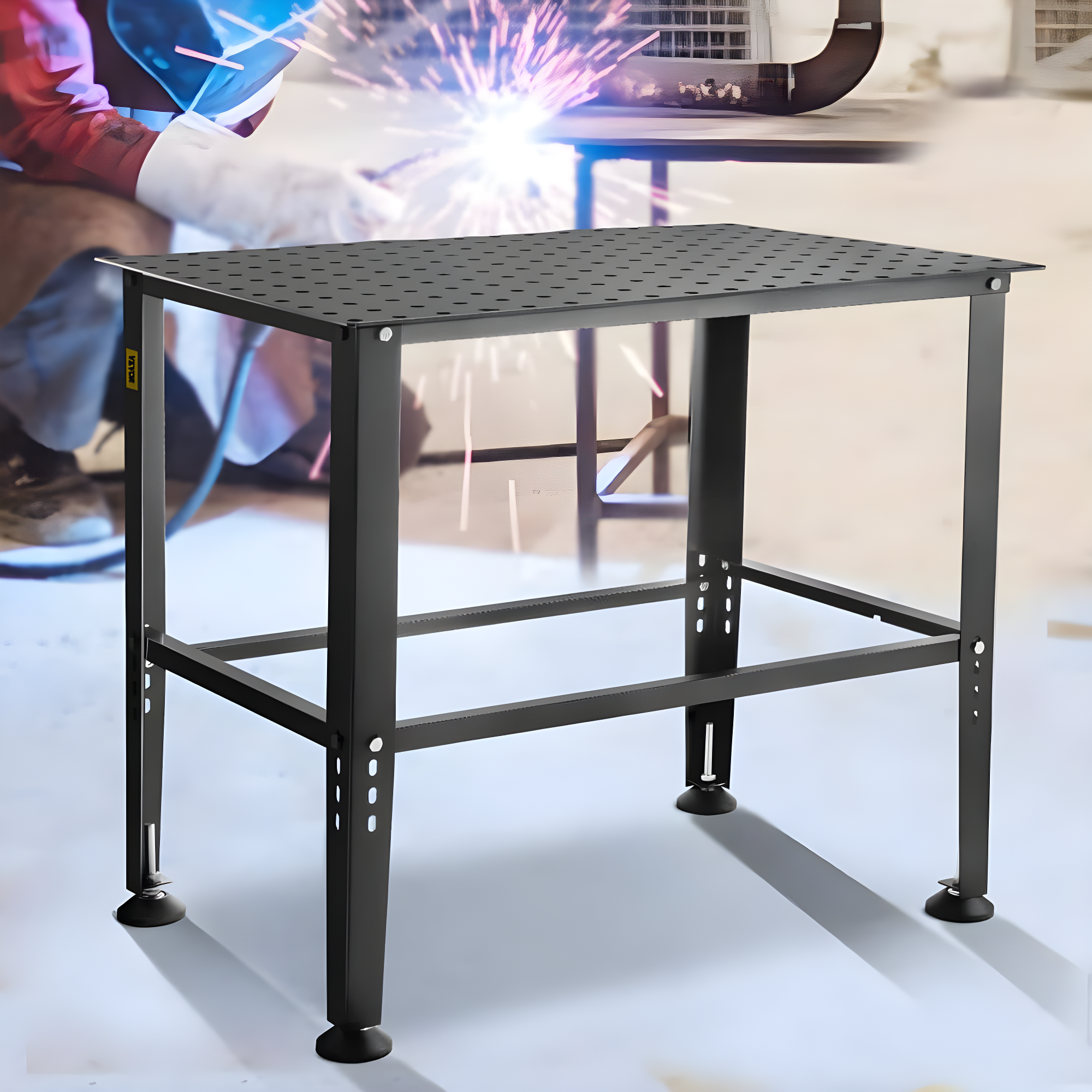 VEVOR Welding Table, 36" x 24" Adjustable Workbench, 0.12" Thick Industrial, 600lb Load Capacity, Heavy Duty Carbon Steel, Gray Steel With Accessories