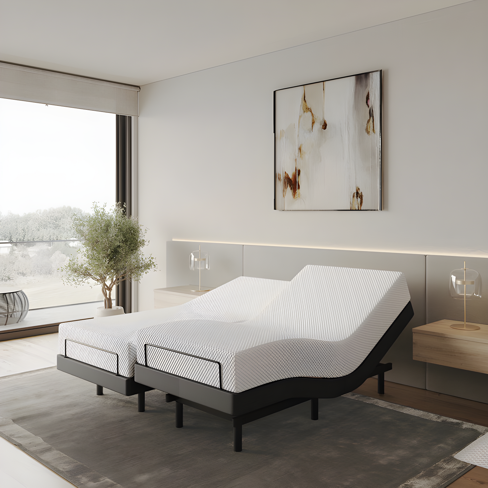 Clara Clark Clara Clark Massaging Zero Gravity, Zero Clearance Adjustable Bed with Wireless Remote, USB Ports & LED Lights