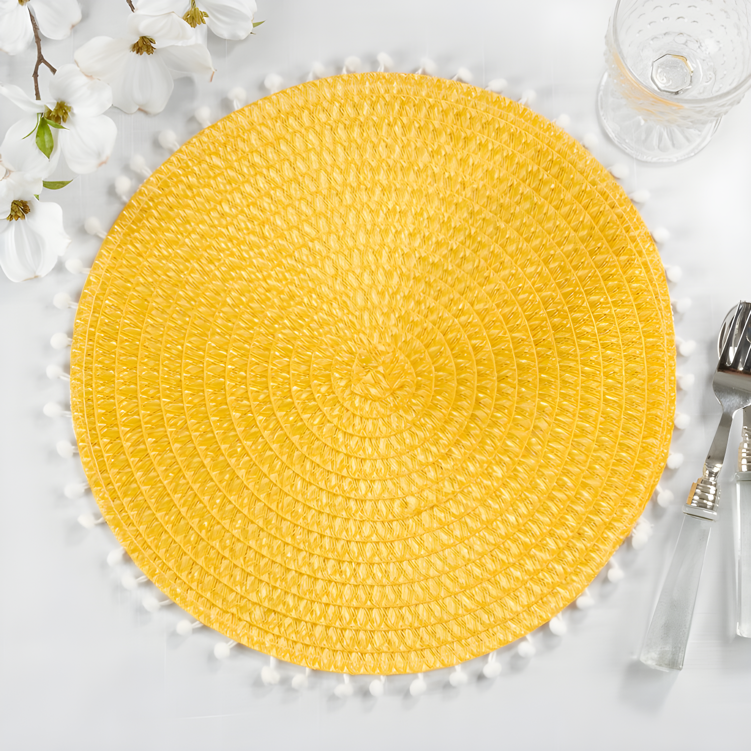 Saro Brielle Collection Polypropylene Plastic No Pattern Round Placemat (Set of 4)