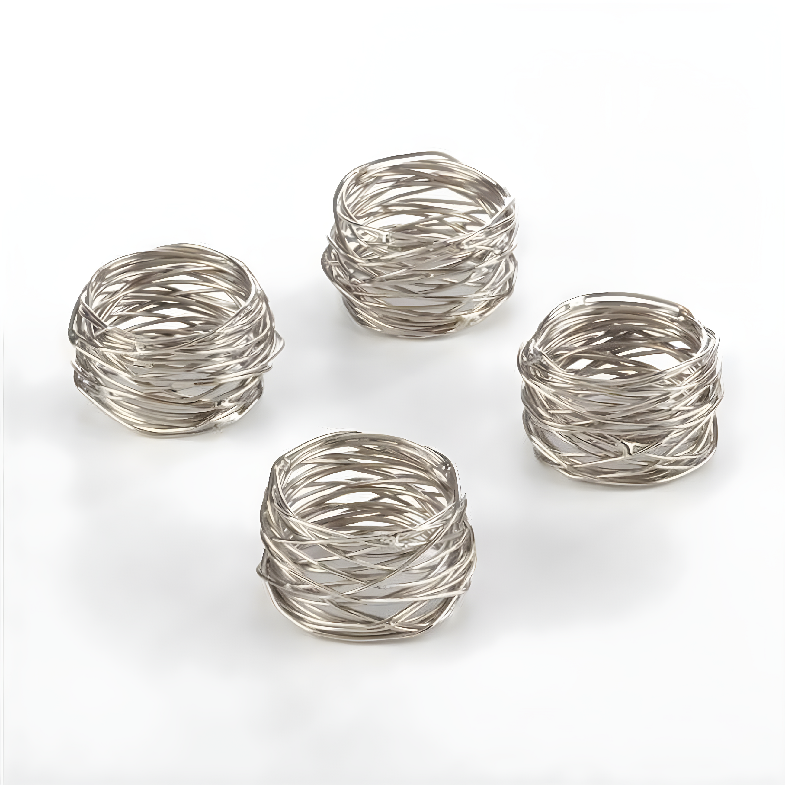 Saro Lifestyle Table Napkin Rings With Metal Twine Design, Silver, (Set of 4 pcs)