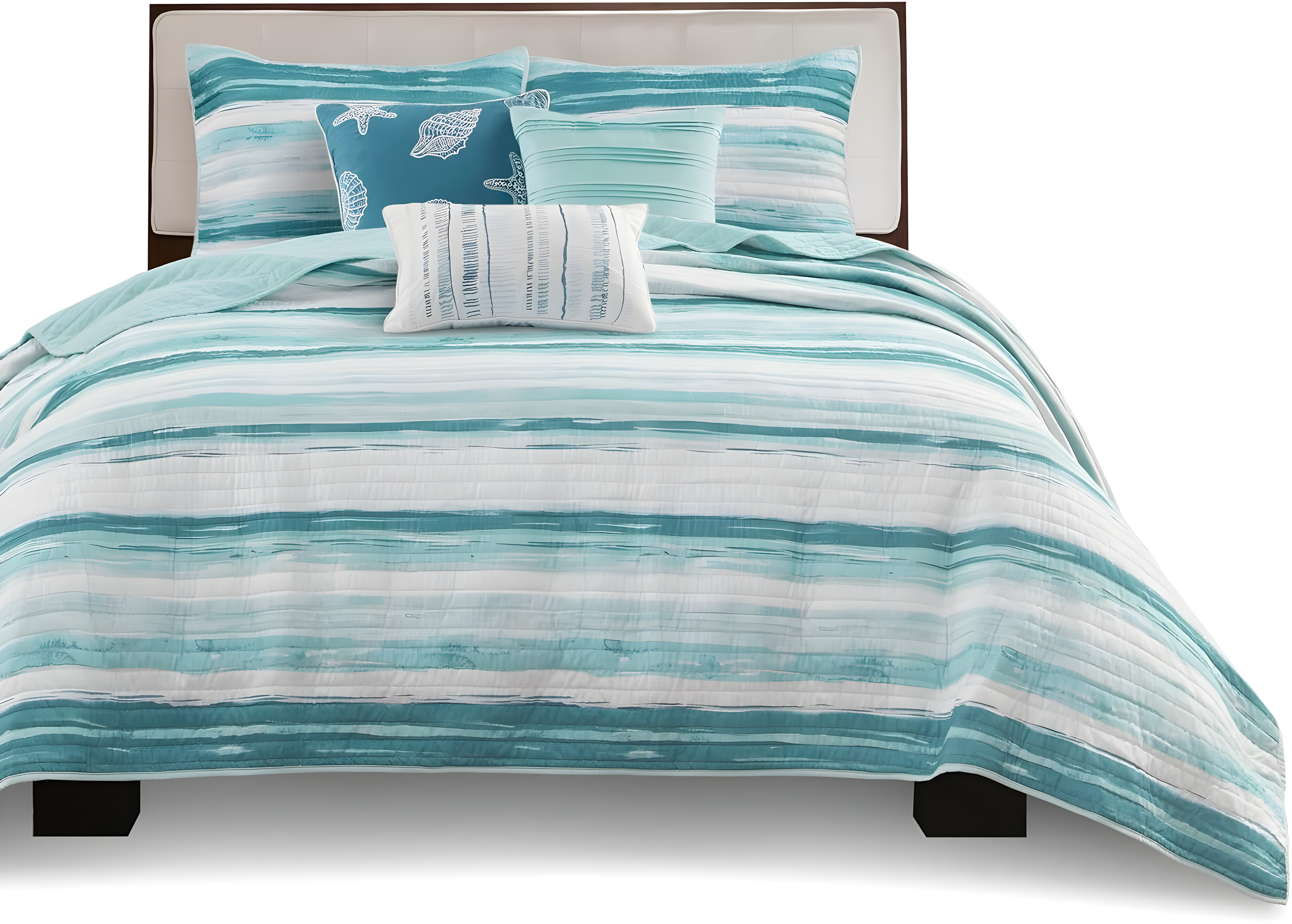 Madison Park Marina 6 Piece Printed Quilt Set with Throw Pillows